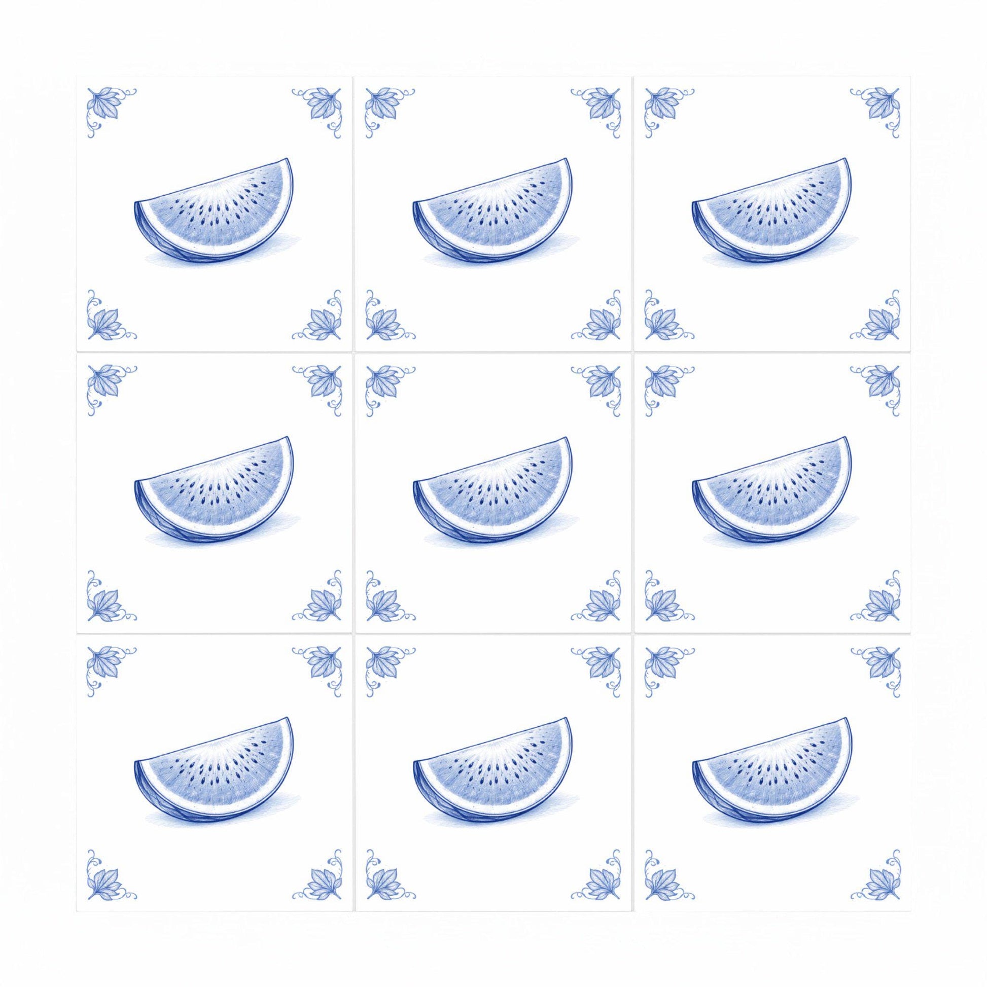 Fliese Watermelon · Delfter-Blau-Stil