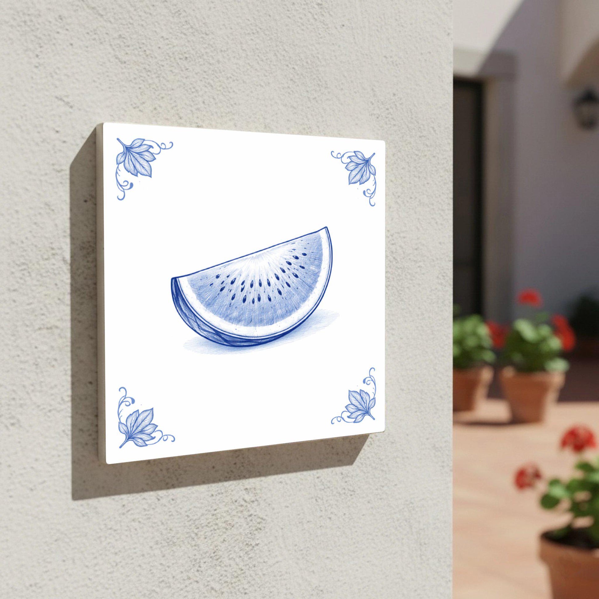 Fliese Watermelon · Delfter-Blau-Stil
