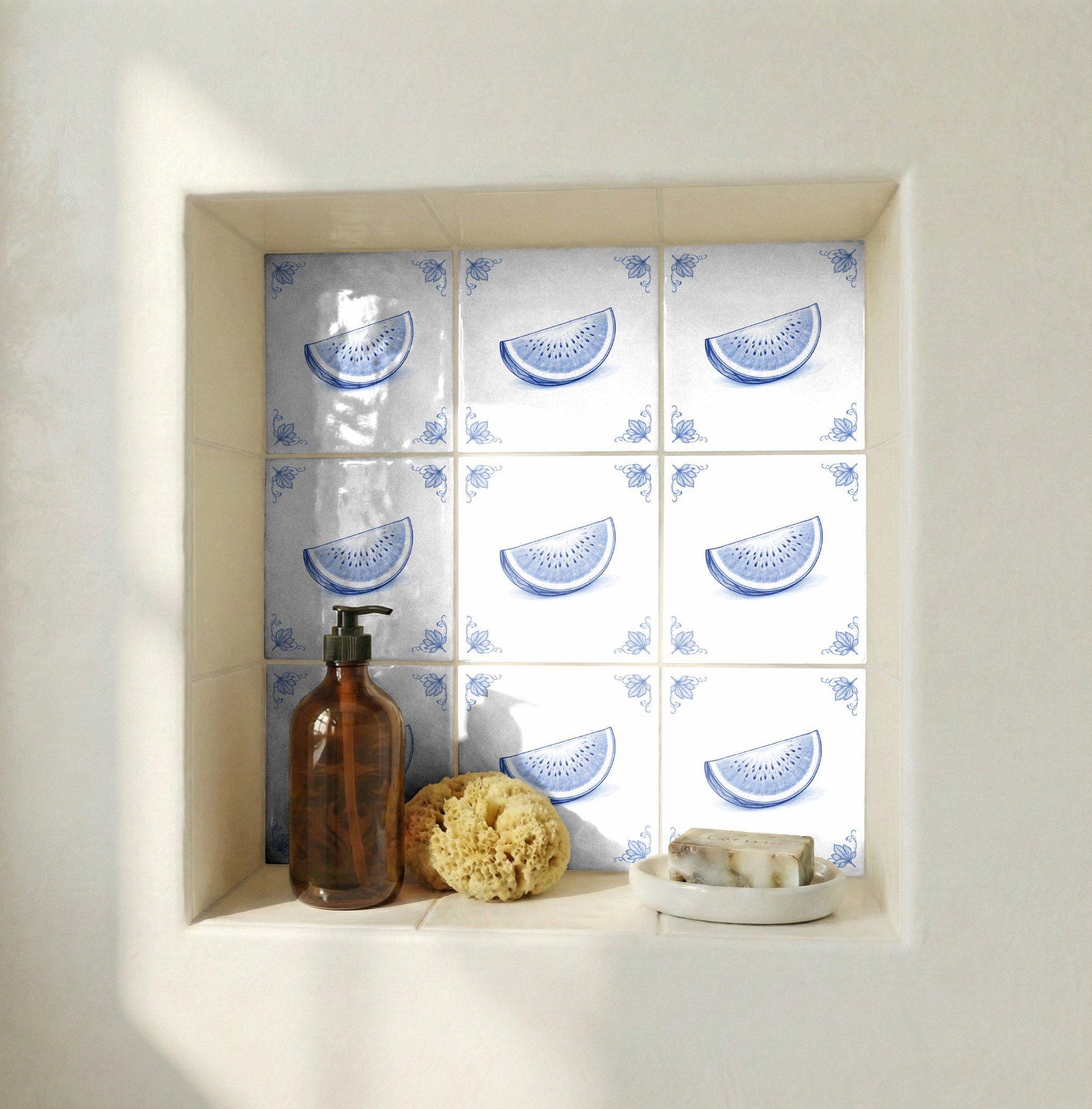 Fliese Watermelon · Delfter-Blau-Stil
