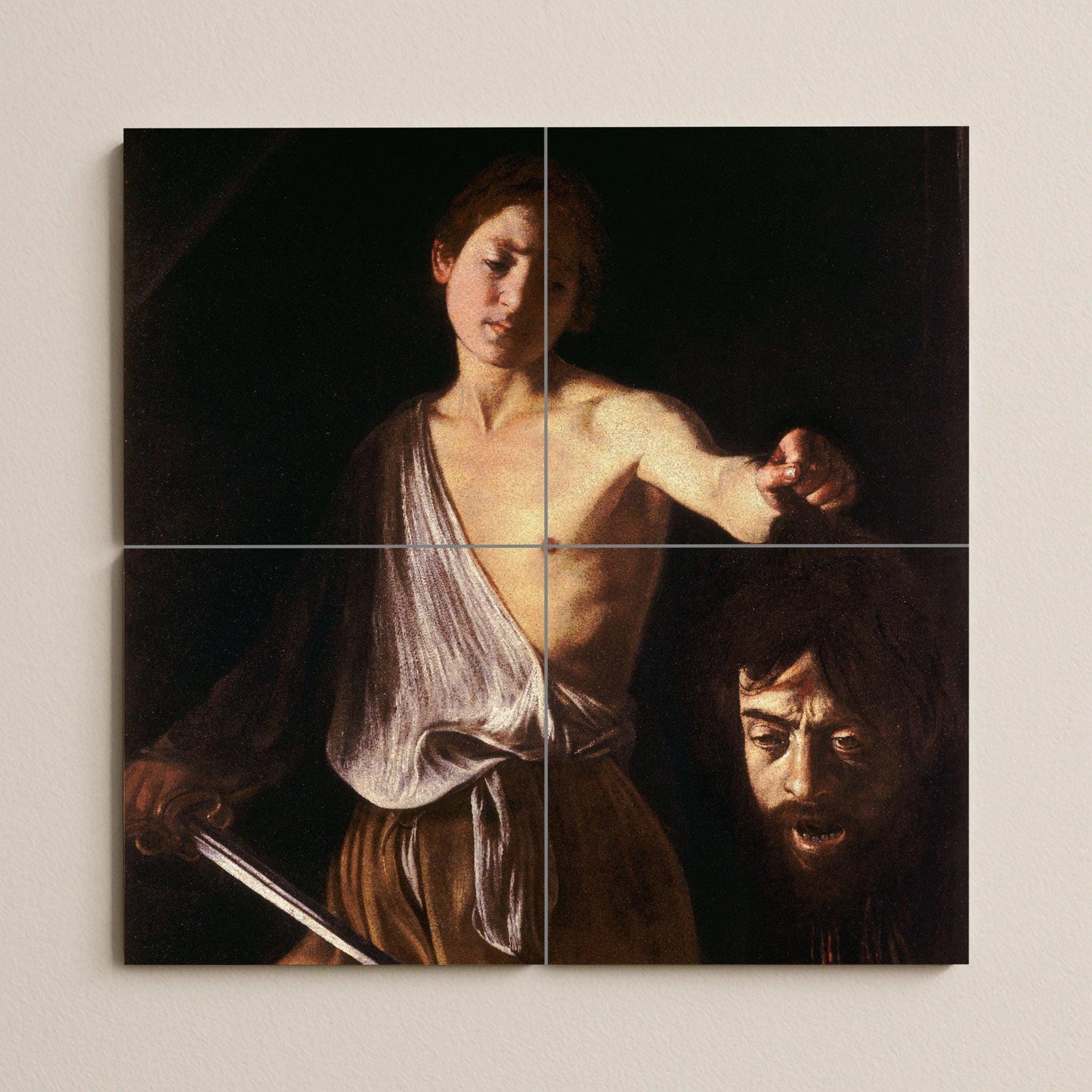 David mit die cabeza von Goliat von Caravaggio — Fliesen-Wandbild aus Keramik · Ornamentales Wandpaneel