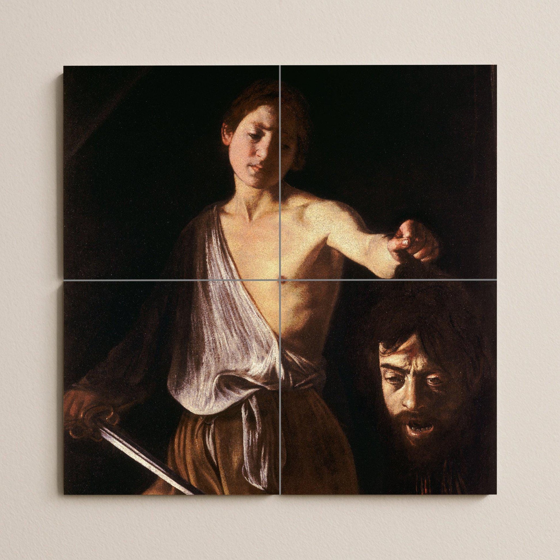 David mit die cabeza von Goliat von Caravaggio — Fliesen-Wandbild aus Keramik · Ornamentales Wandpaneel