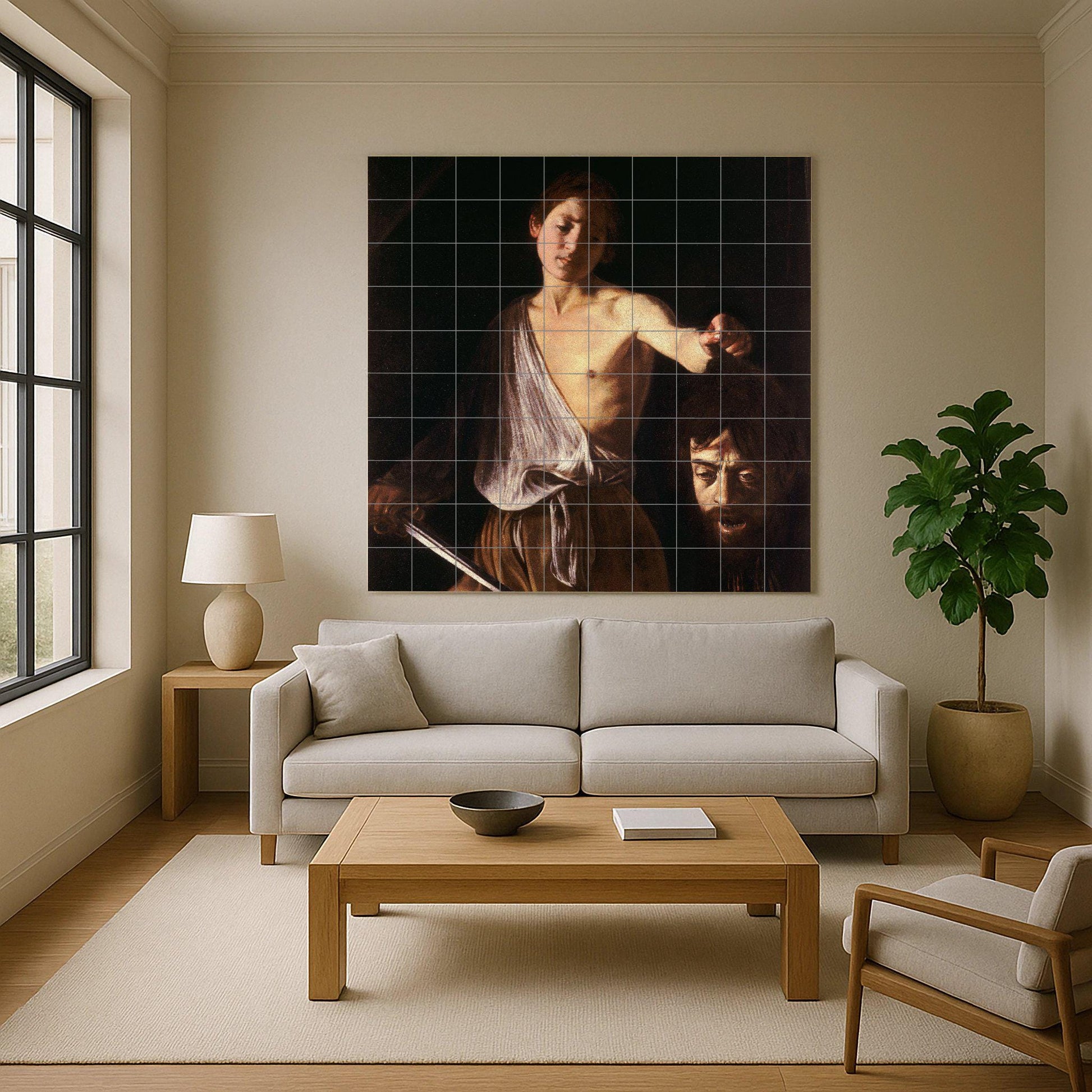 David mit die cabeza von Goliat von Caravaggio — Fliesen-Wandbild aus Keramik · Ornamentales Wandpaneel