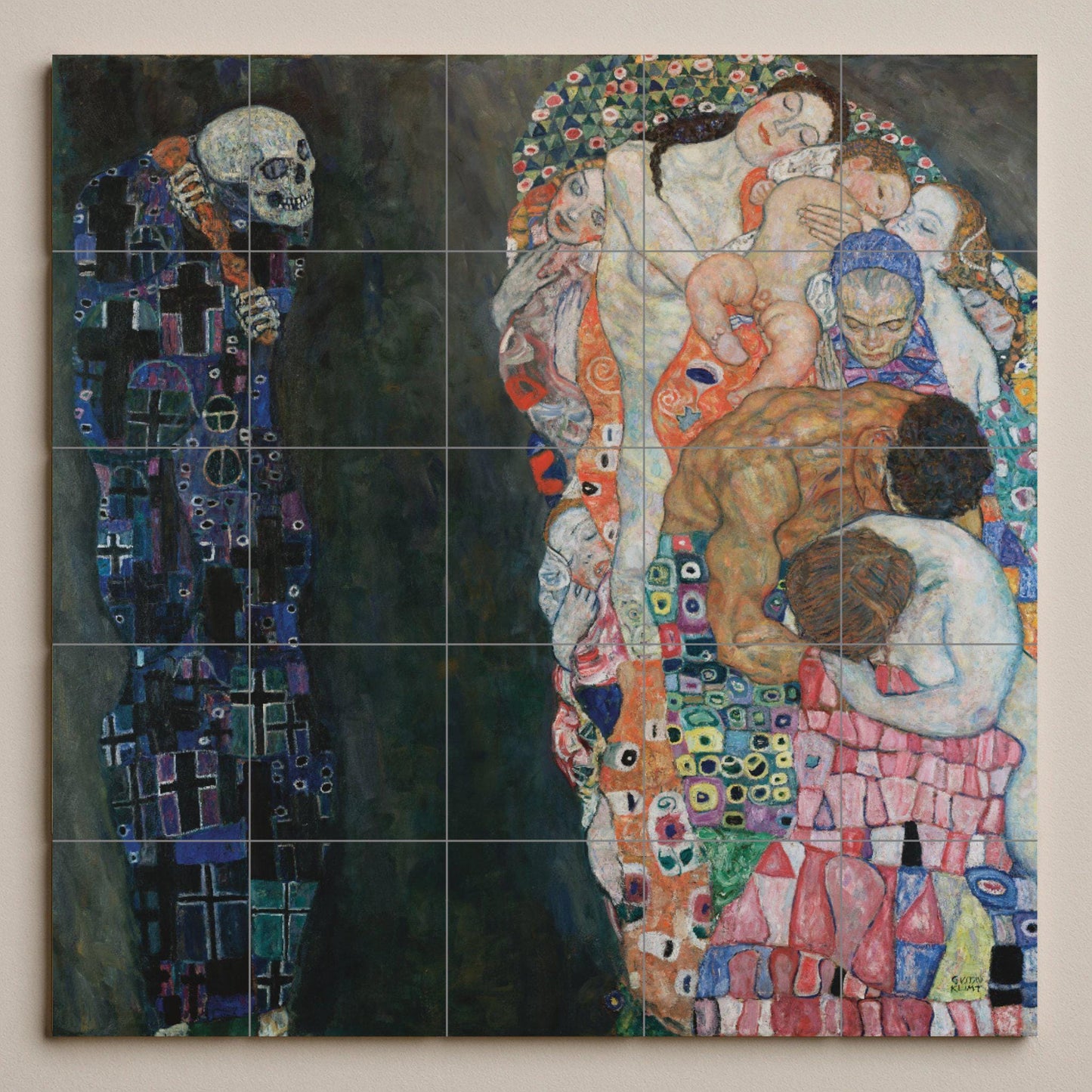Muerte et Vie de Gustav Klimt — Fresque Murale en Carreaux de Céramique · Panneau Mural Ornemental