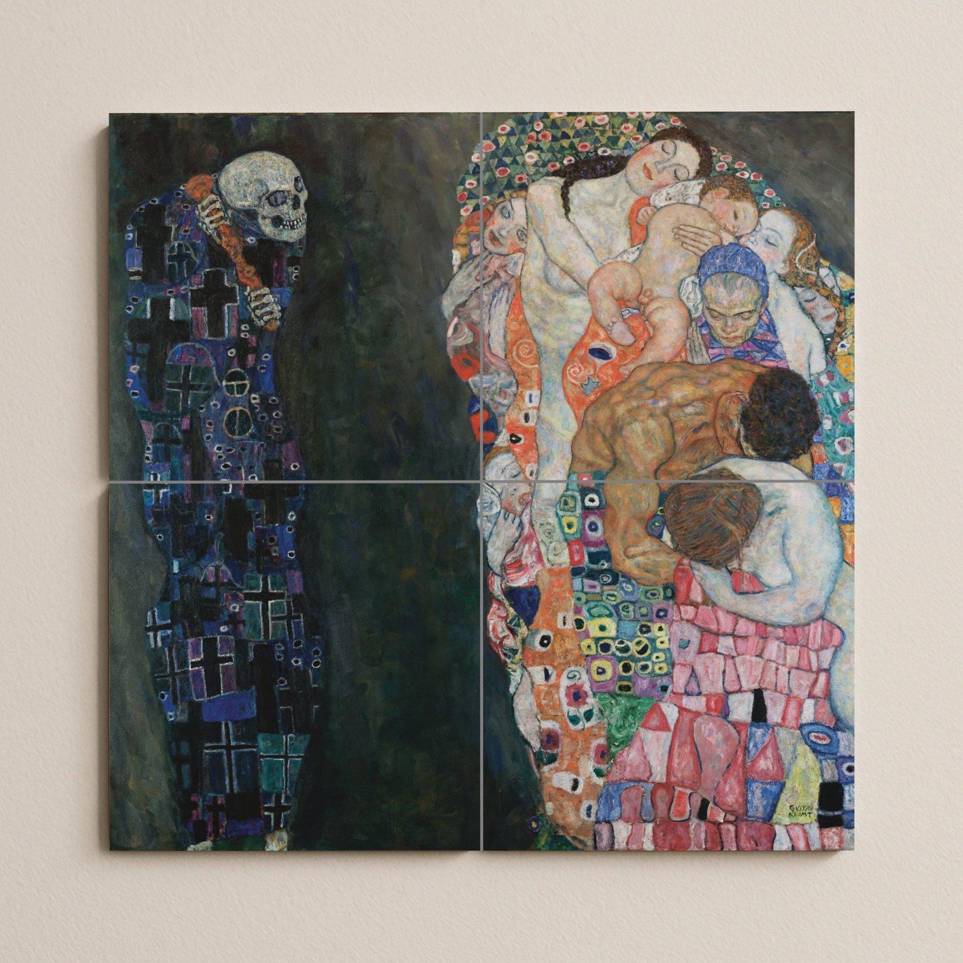 Muerte et Vie de Gustav Klimt — Fresque Murale en Carreaux de Céramique · Panneau Mural Ornemental