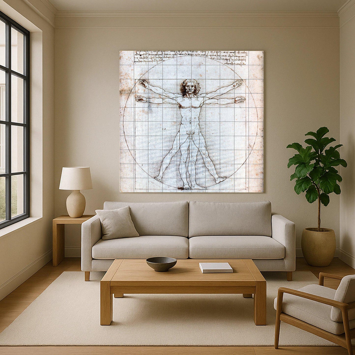 Homme de Vitruvio de Léonard de Vinci — Panneau Mural Ornemental, Art Mural en Céramique