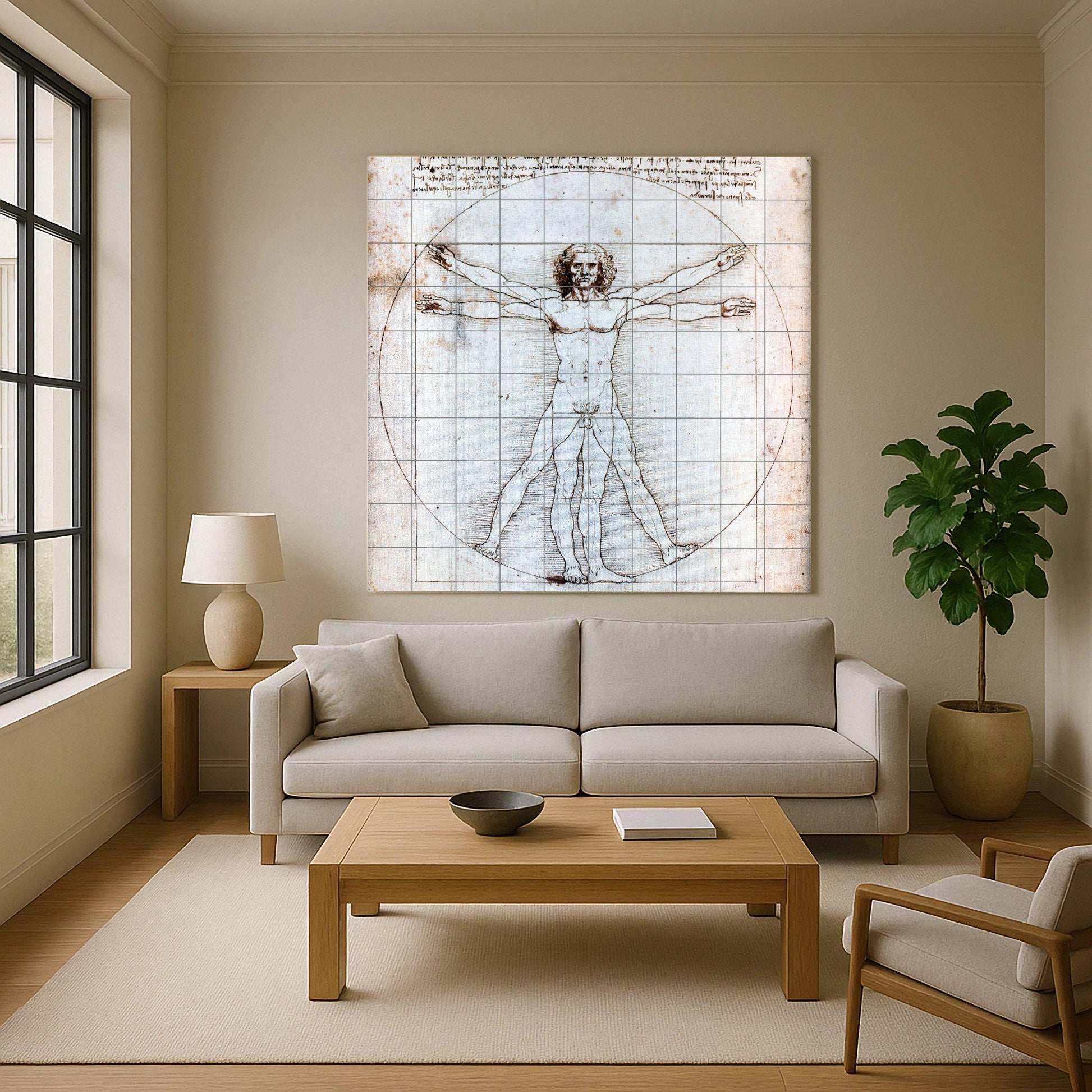 Homme de Vitruvio de Léonard de Vinci — Panneau Mural Ornemental, Art Mural en Céramique