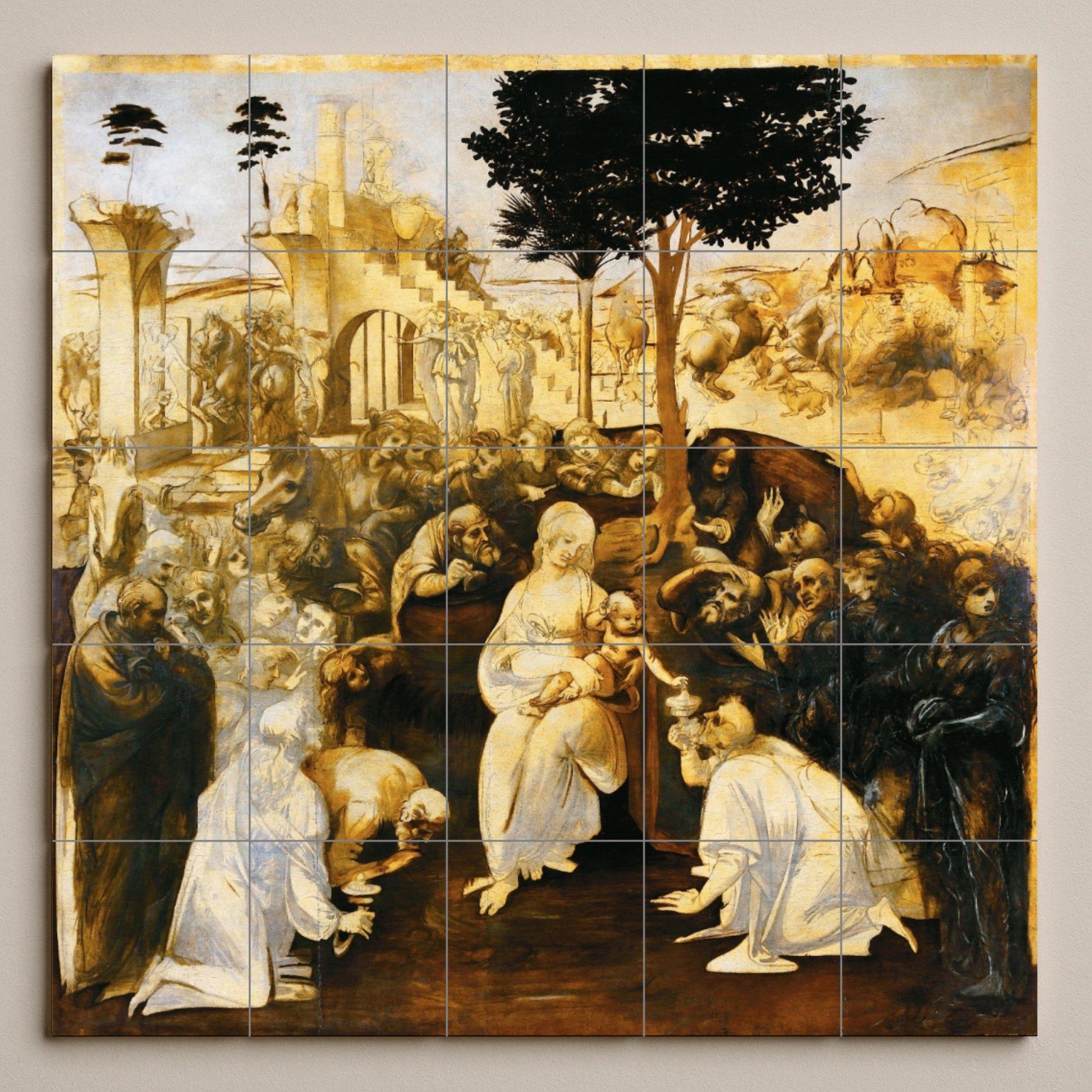Adoration des Mages de Léonard de Vinci — Fresque à Motifs Décoratifs, Art Mural en Céramique