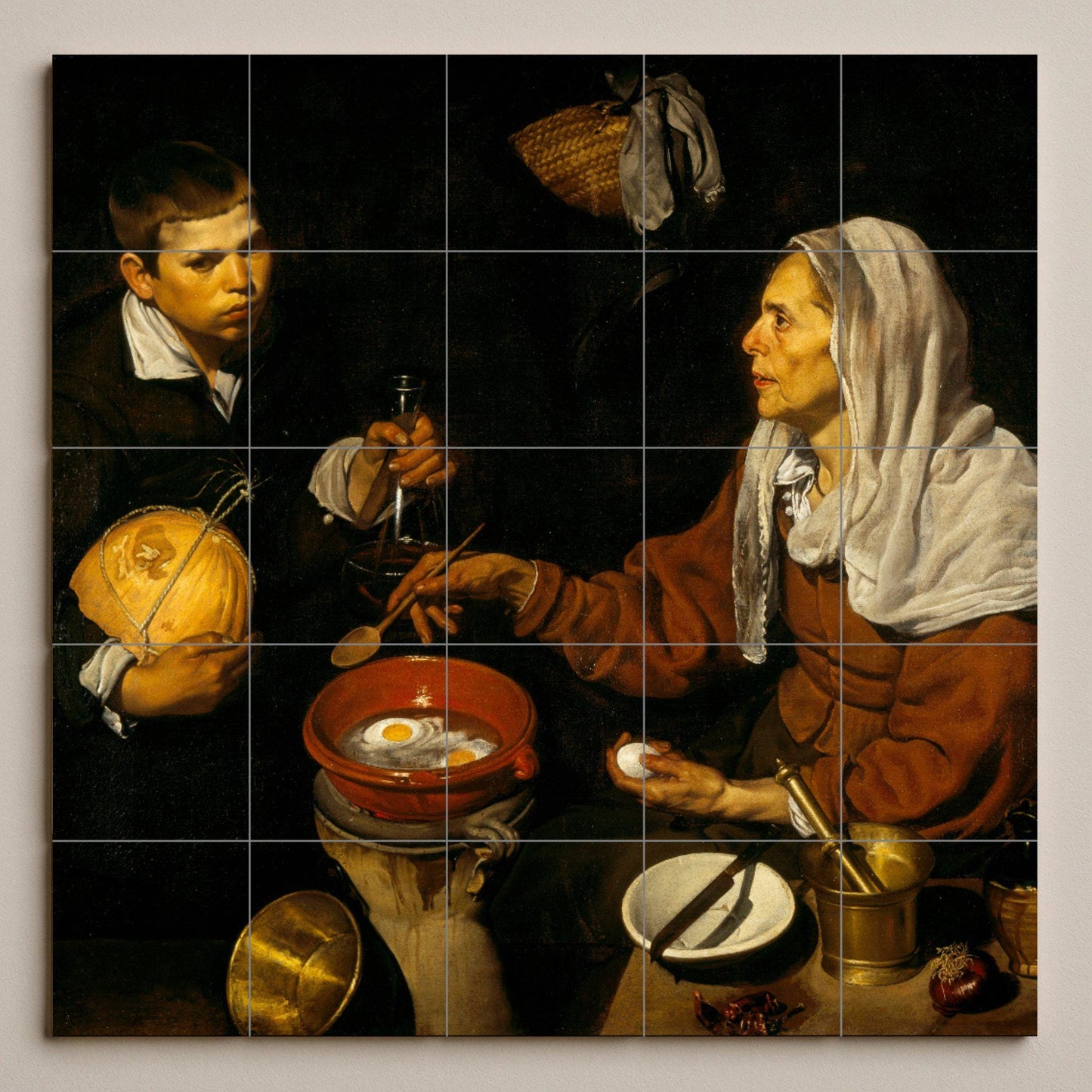 Cerámica "Anciana friendo huevos — Fresque Murale en Carreaux de Céramique · Panneau Mural Ornemental