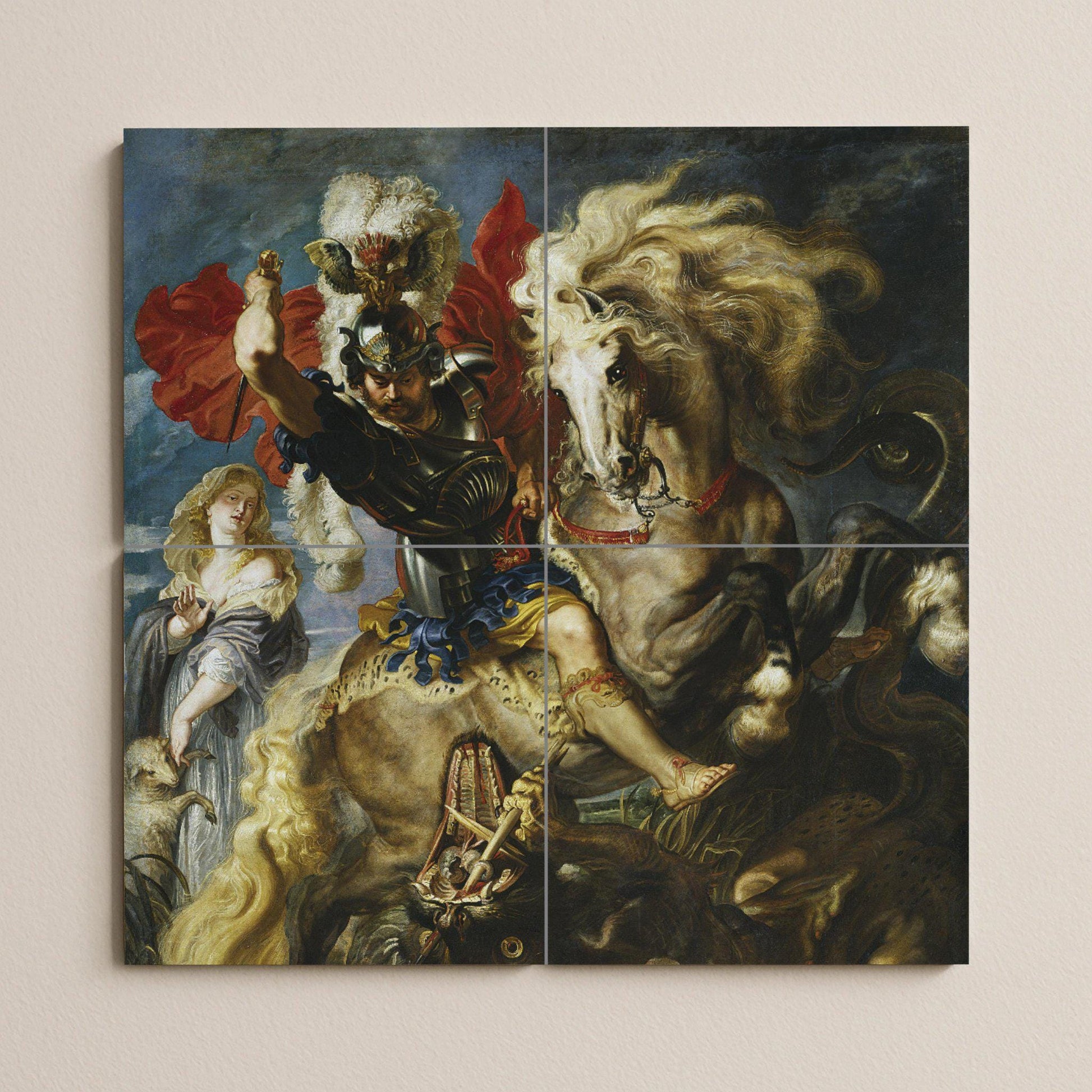 San Jorge et le Dragon · Fresque Céramique — Panneau Mural Ornemental