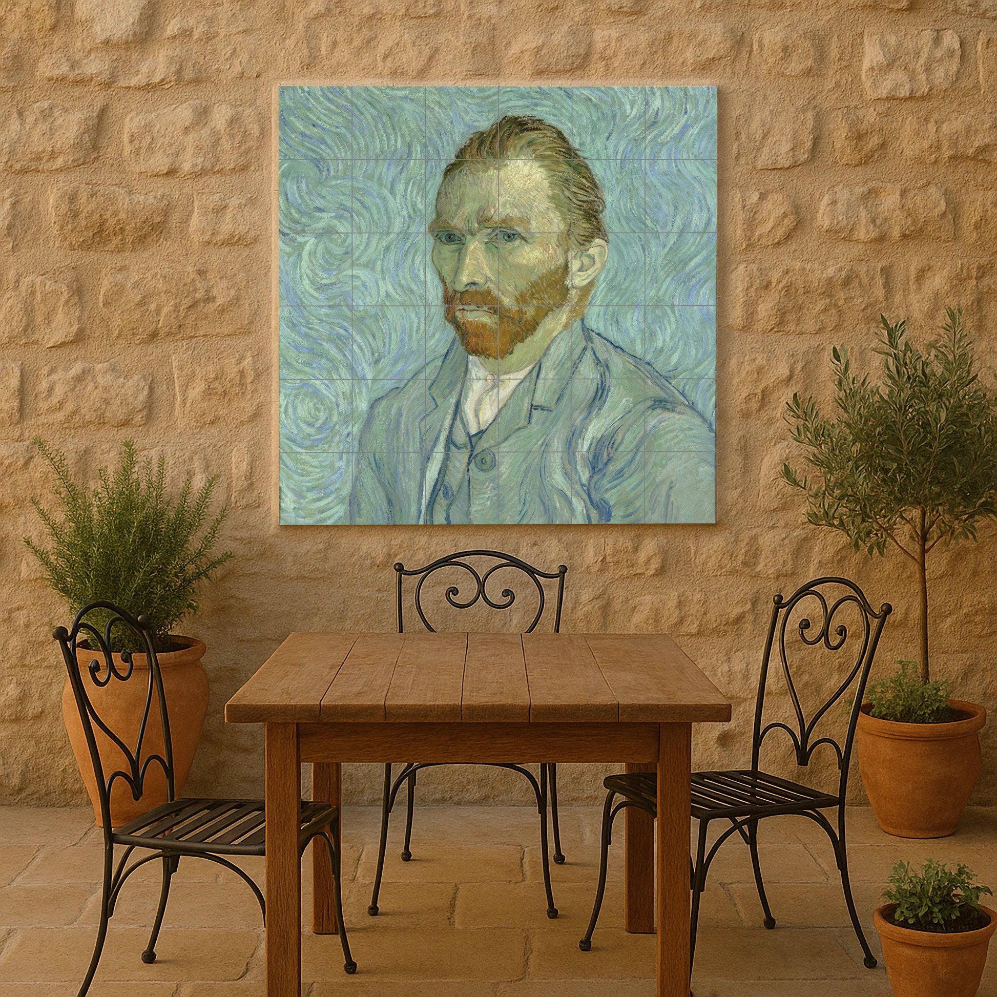 Mural de azulejos de cerámica con el autorretrato de Van Gogh