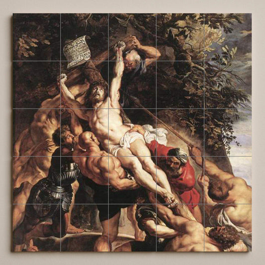Cerámica "the elevación of the Cross — Folk & Ornamental Art · Tile Wall Art