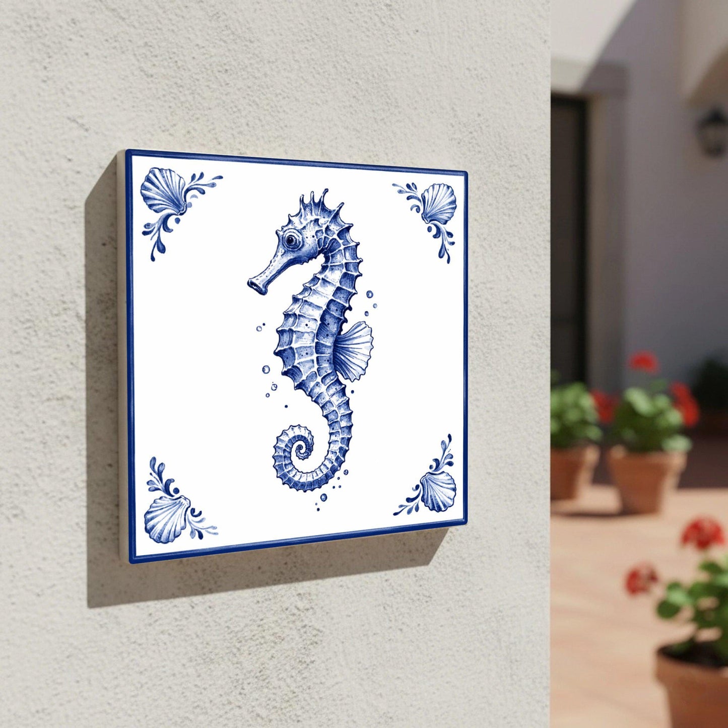 Seahorse — Delftware-Inspired Design Ceramic Tile