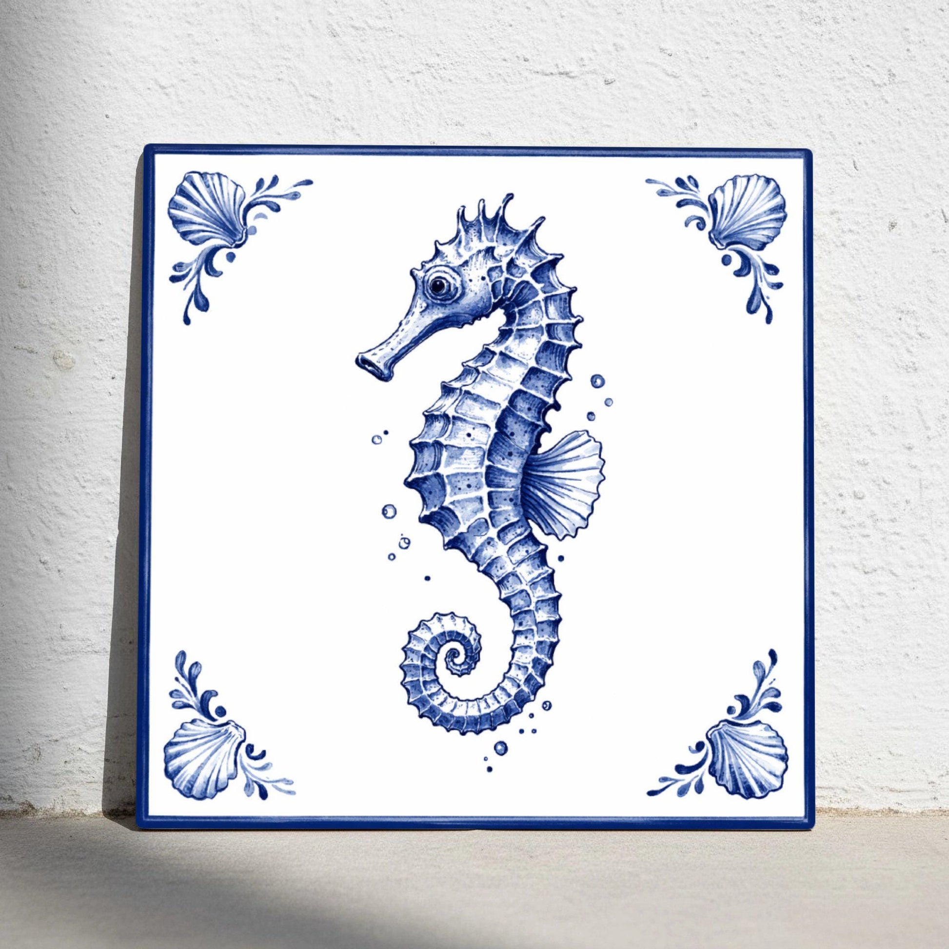 Seahorse — Delftware-Inspired Design Ceramic Tile