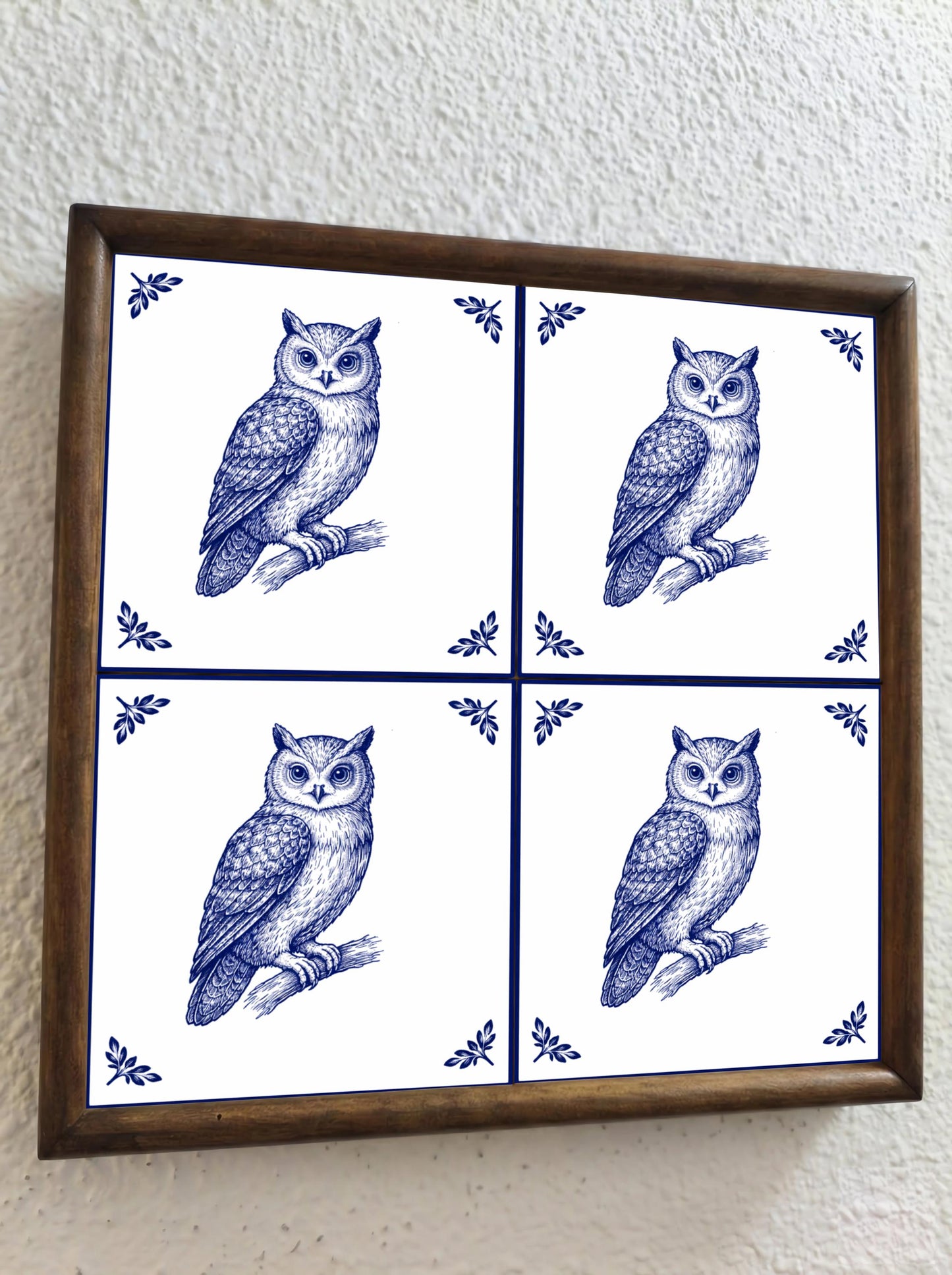 Fliese Owl · Delfter-Blau-Stil
