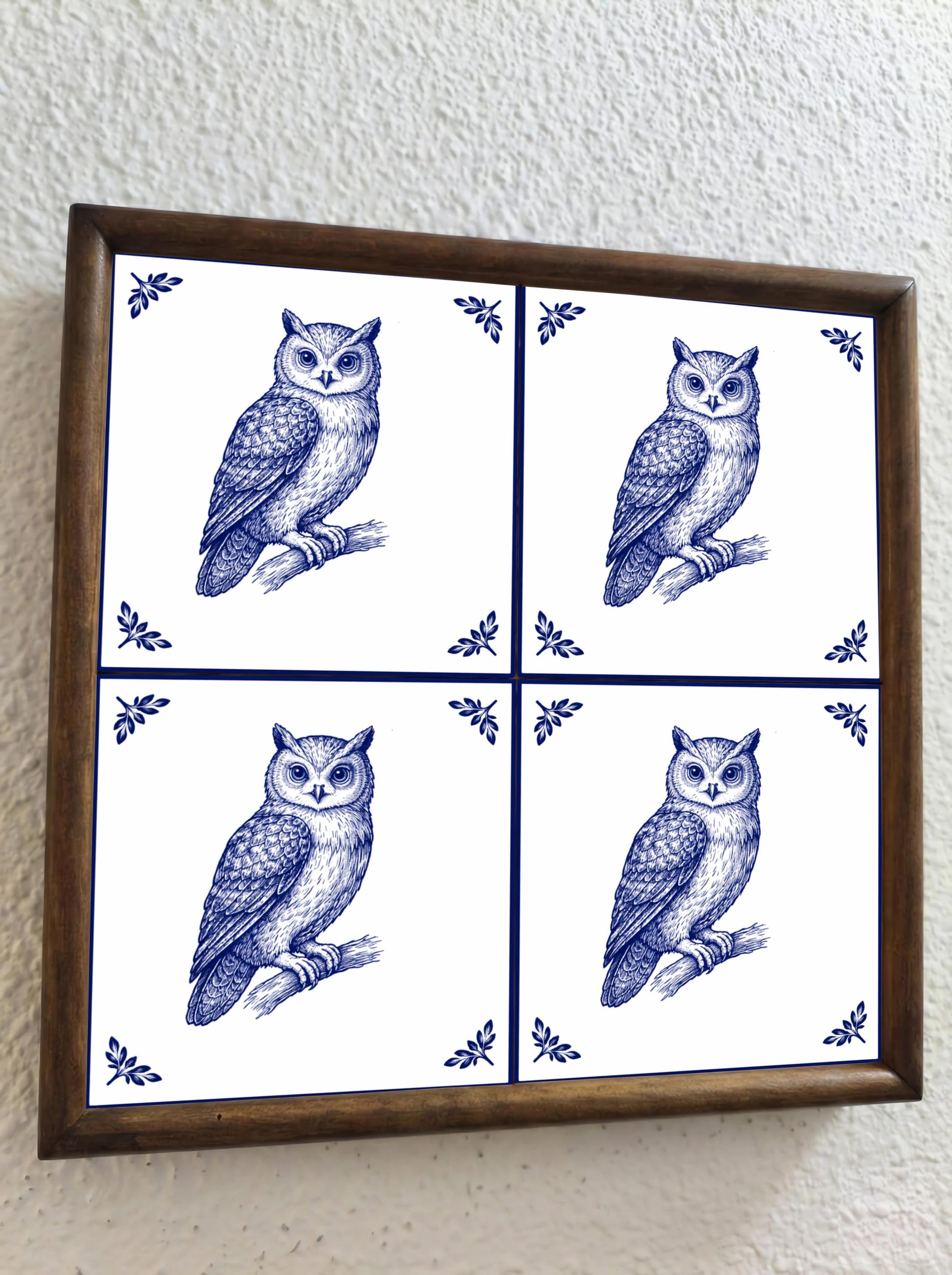 Fliese Owl · Delfter-Blau-Stil