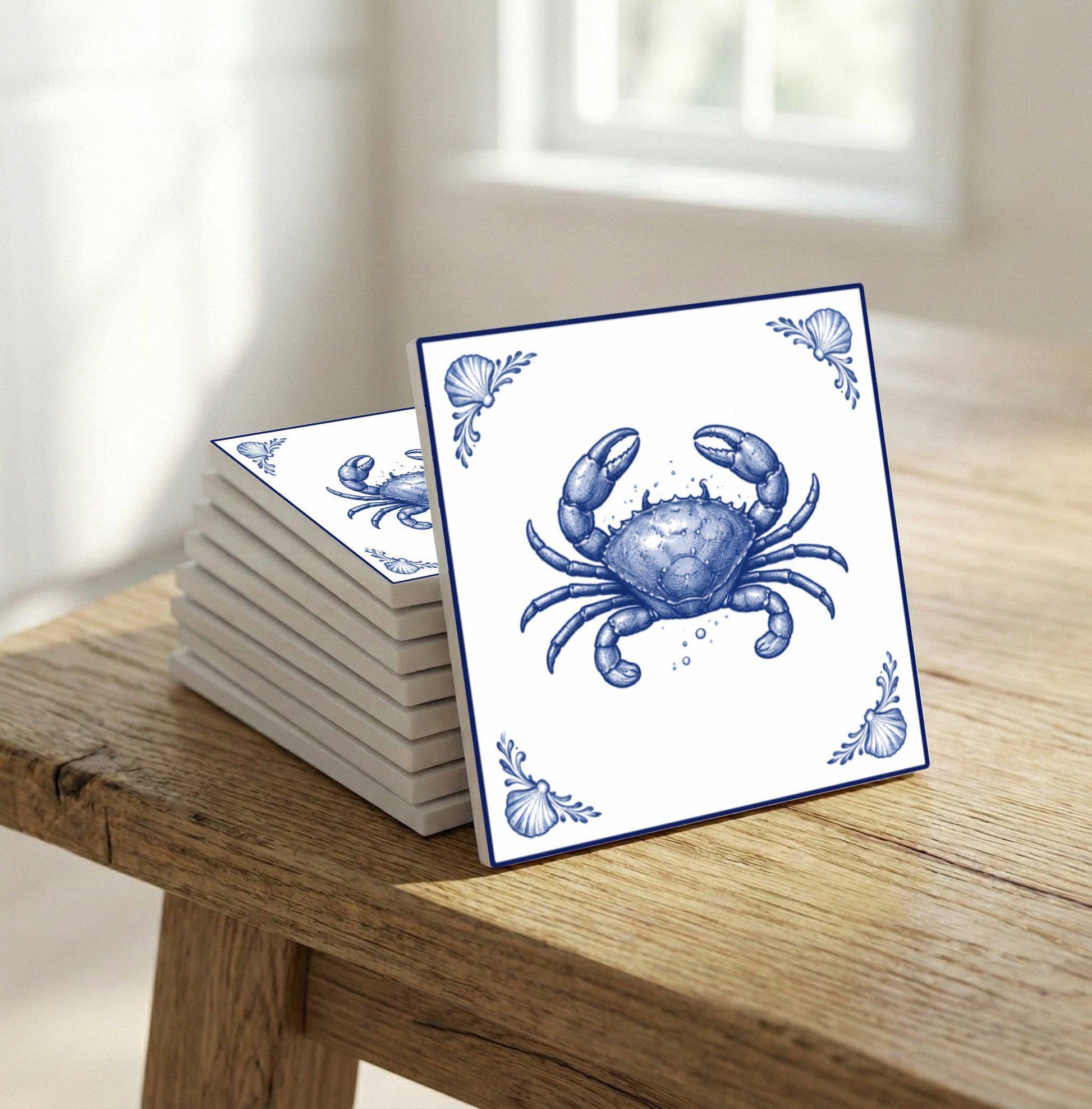 Crab · Ceramic Wall Tile — Holland Blue Pottery Style