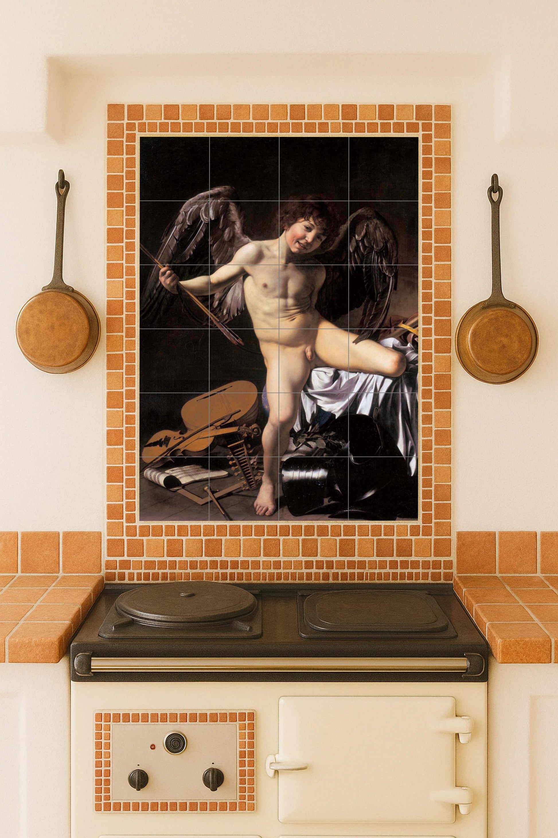 Amour Vincit Omnia — Fresque Murale en Carreaux de Céramique · Décor d'Art Populaire