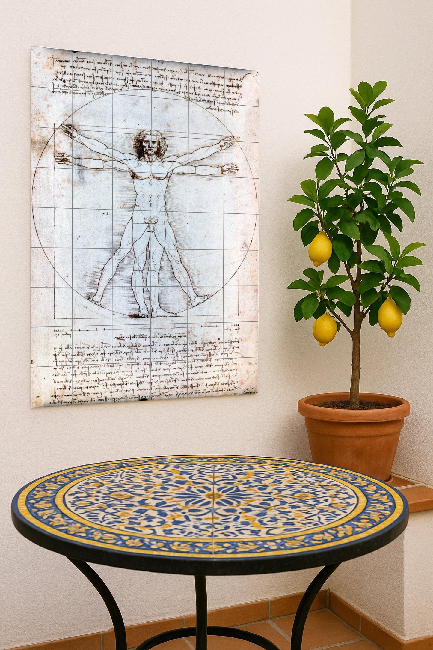 Mural de cerámica del Hombre de Vitruvio