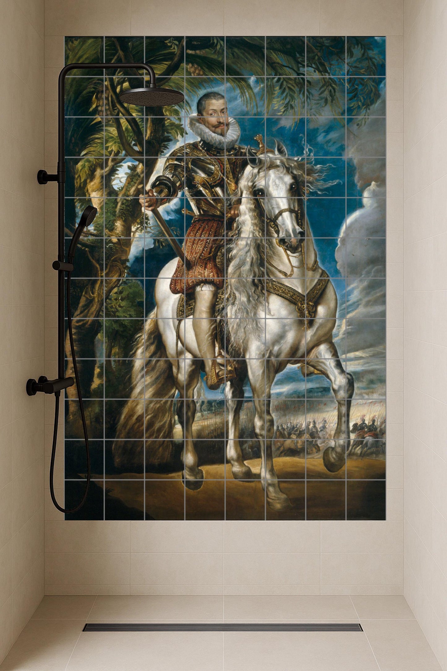 Fresque en Carrelage Portrait Équestre du duque de Lerma — Panneau Mural Ornemental