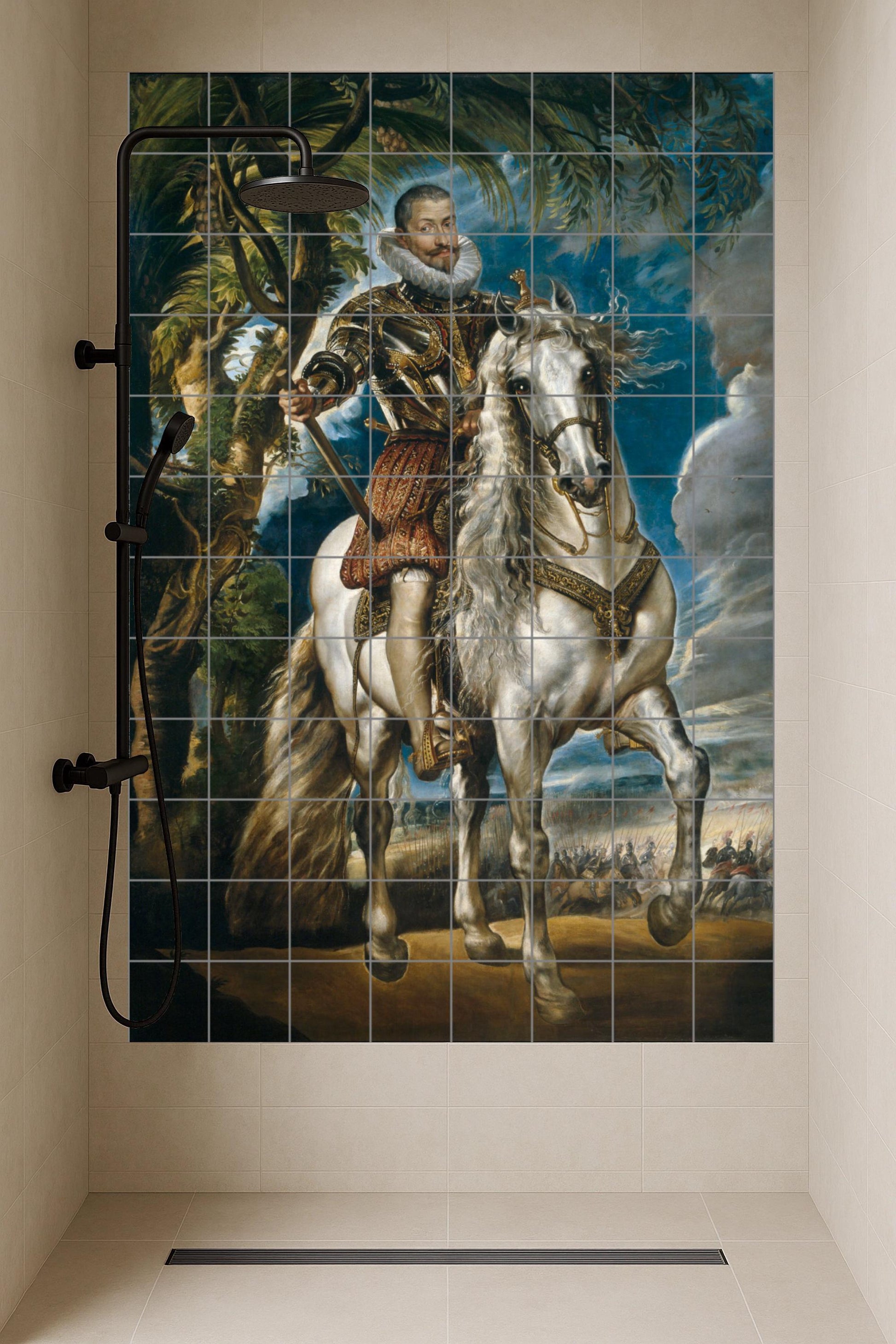 Fresque en Carrelage Portrait Équestre du duque de Lerma — Panneau Mural Ornemental