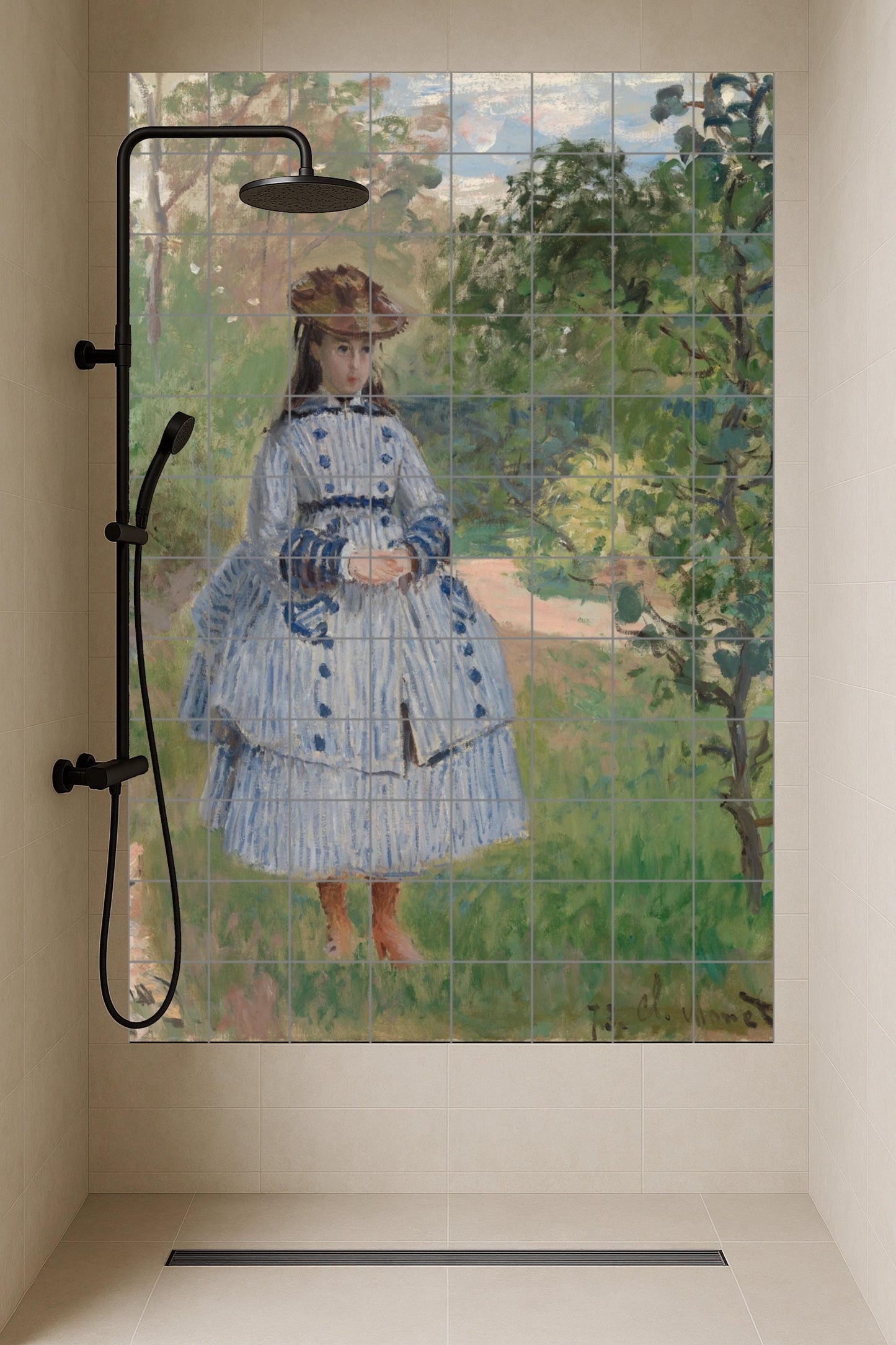 Cerámica "Niña with Dog — Ornamental Wall Panel · Ceramic Tile Mural