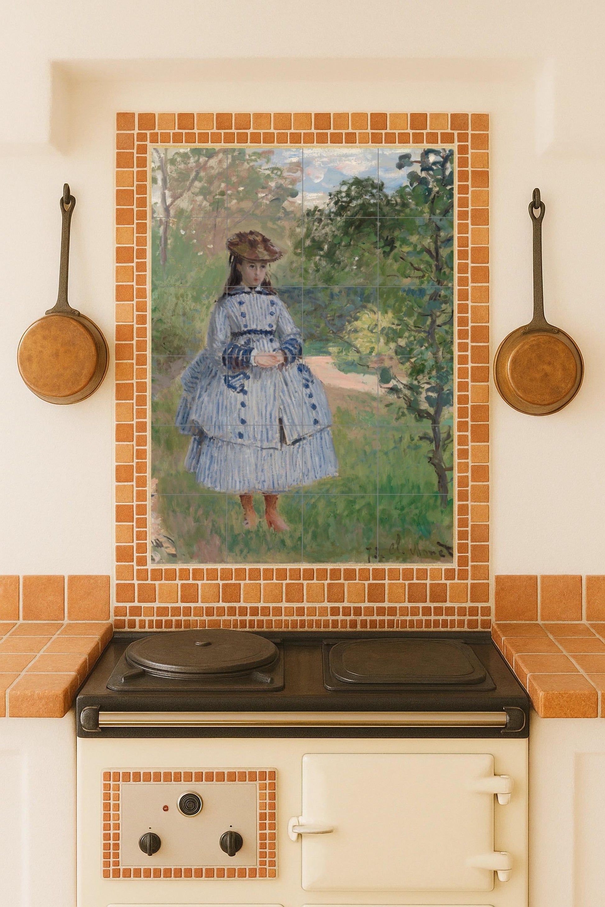 Cerámica "Niña with Dog — Ornamental Wall Panel · Ceramic Tile Mural