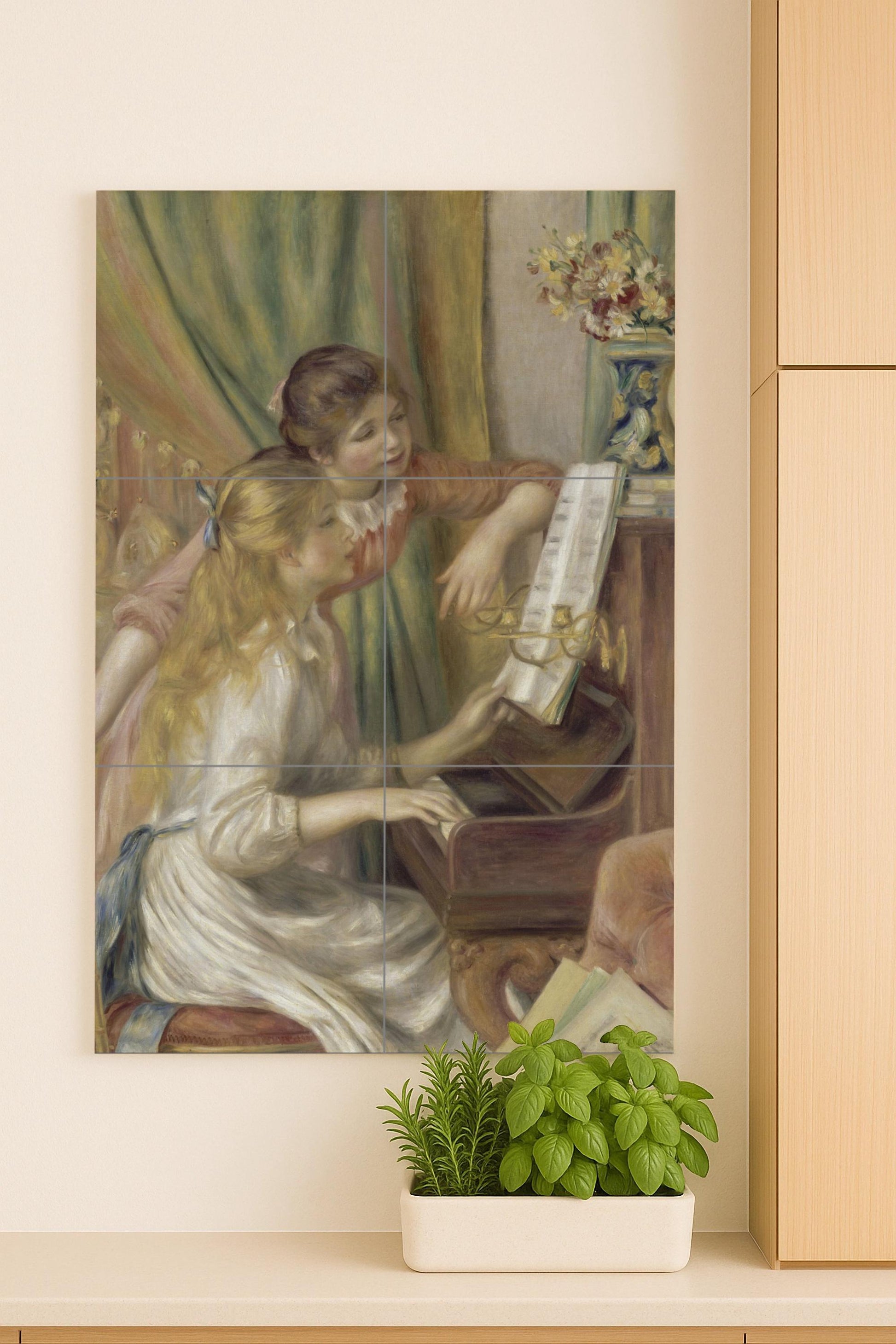 Fresque en Carrelage "Chicas au piano — Panneau Mural Ornemental