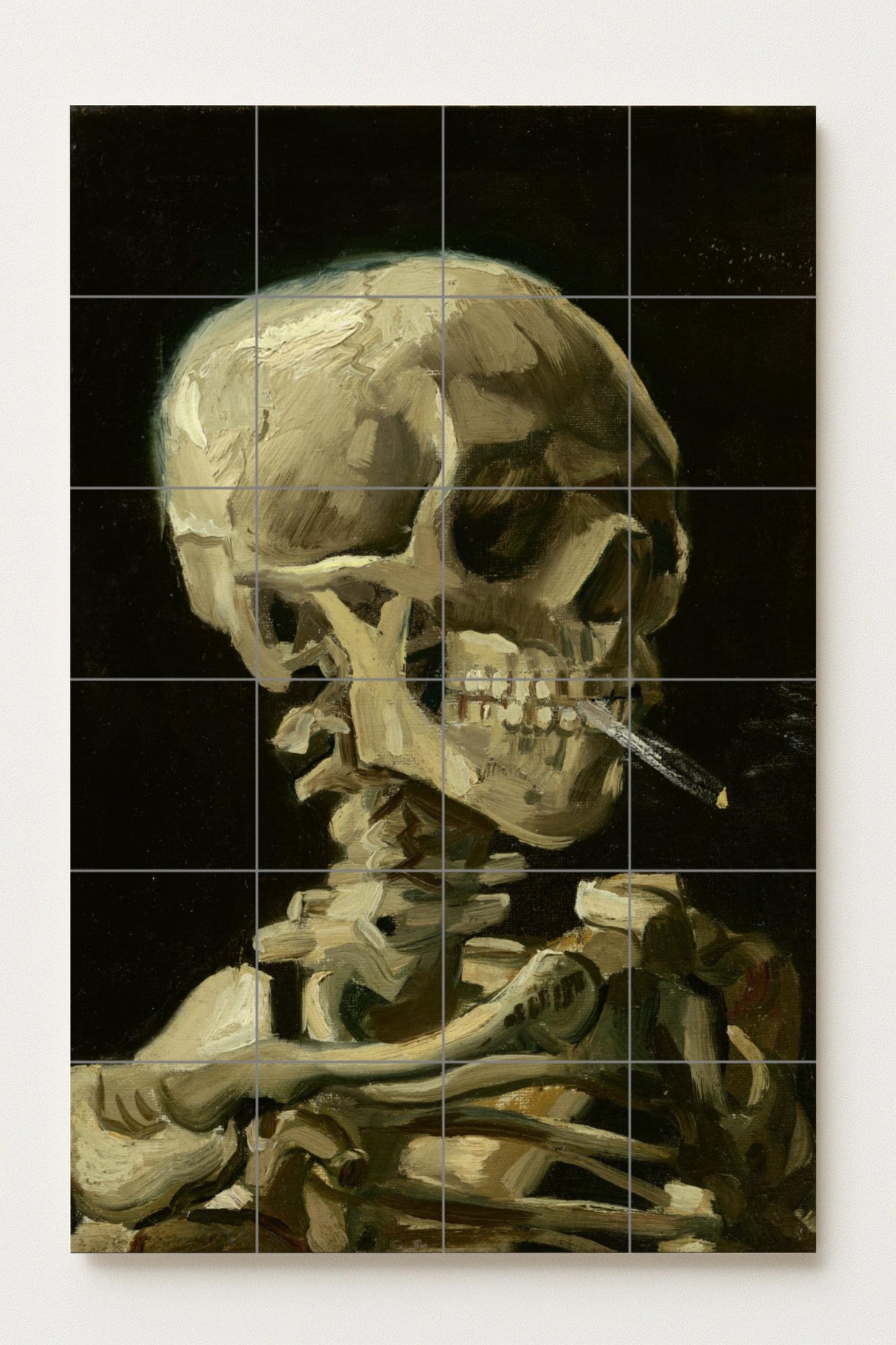 Cerámica con la cabeza de un esqueleto con un cigarrillo · Keramik-Wandbild — Volkskunst & Ornament