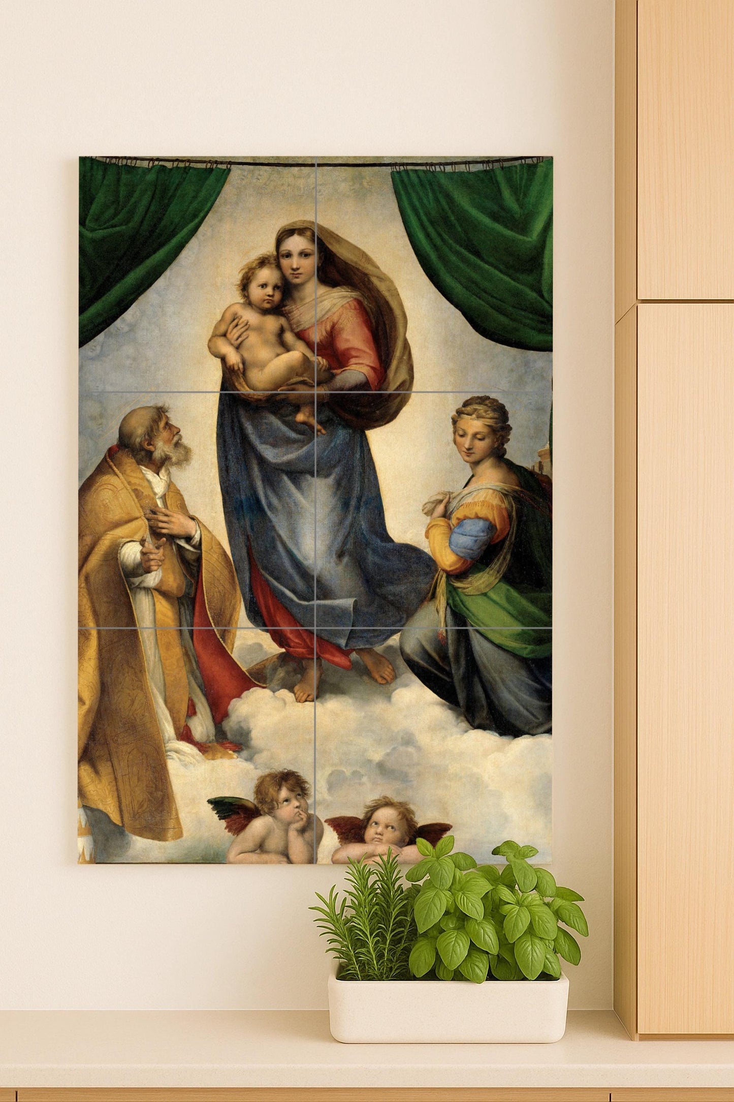 Cerámica di la Vergine Sixtina — Pannello Ornamentale, Arte da Parete in Ceramica