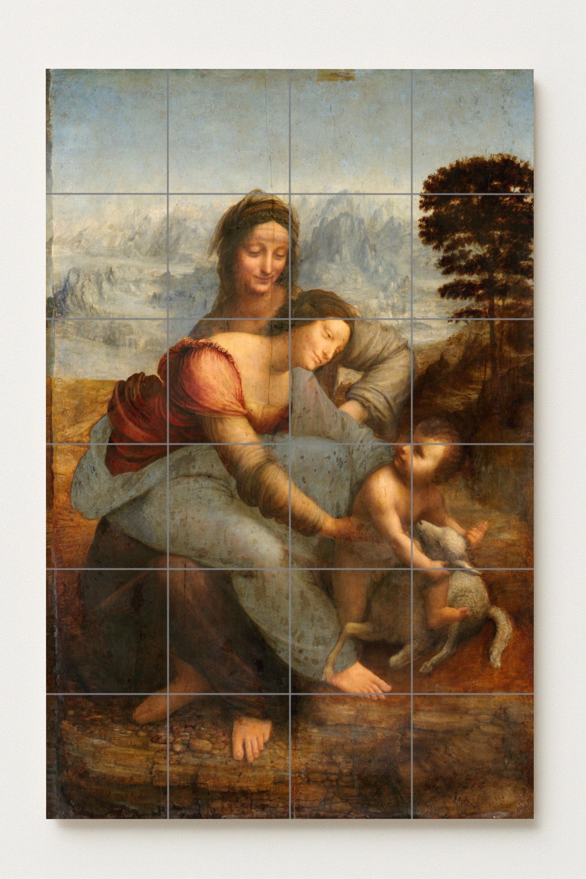 Mural de cerámica de la Virgen y el Niño con Santa Ana