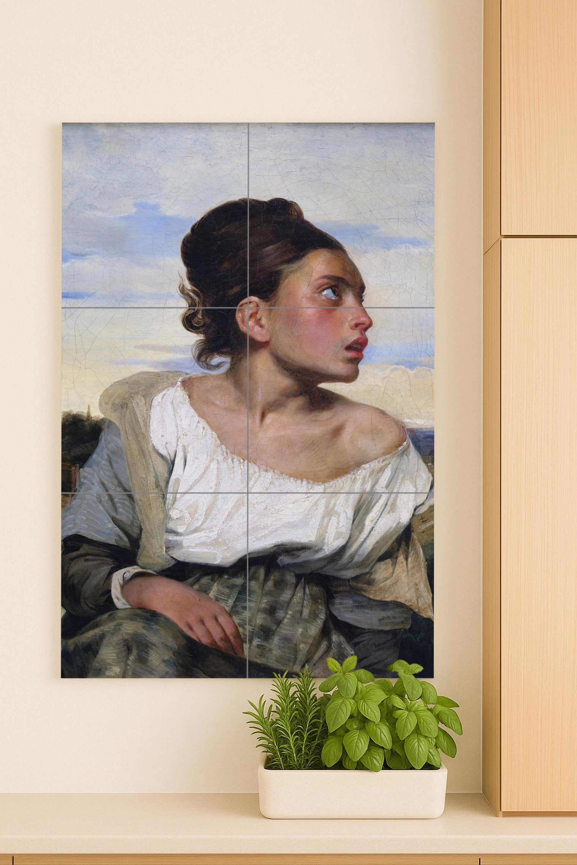 "Niña huérfana en el cementerio — Fresque Murale en Carreaux de Céramique · Panneau Mural Ornemental