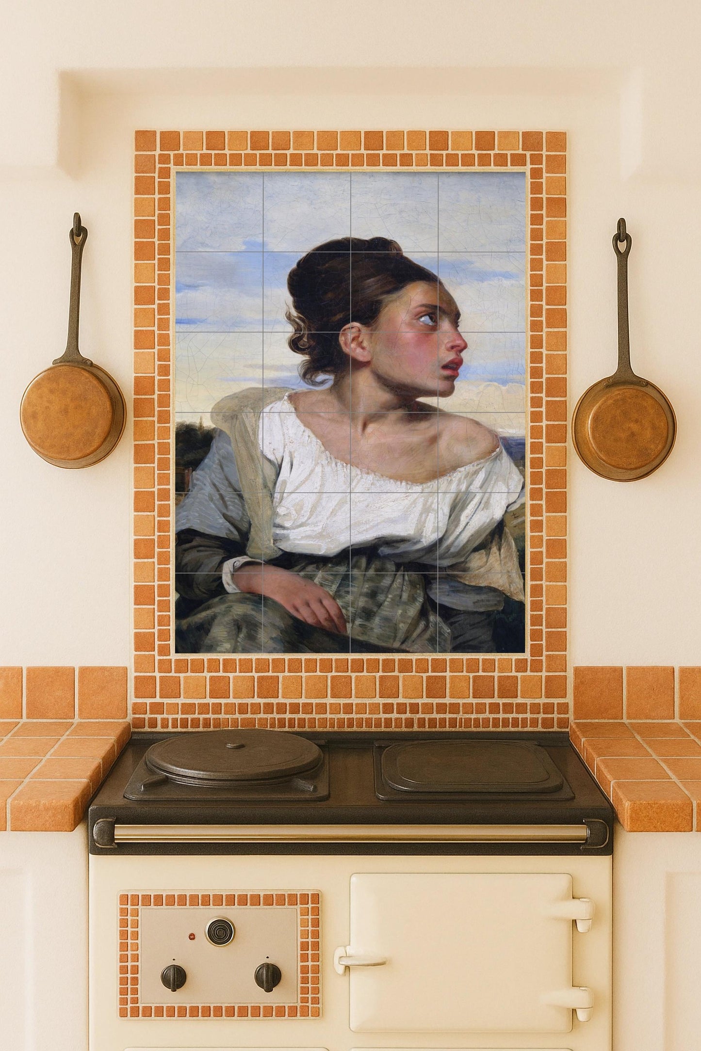 "Niña huérfana en el cementerio — Fresque Murale en Carreaux de Céramique · Panneau Mural Ornemental