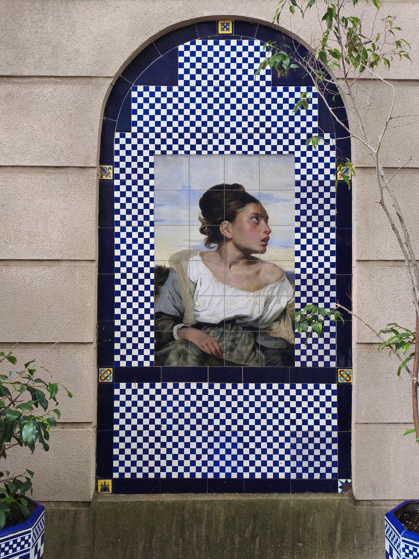 "Niña huérfana en el cementerio — Fresque Murale en Carreaux de Céramique · Panneau Mural Ornemental