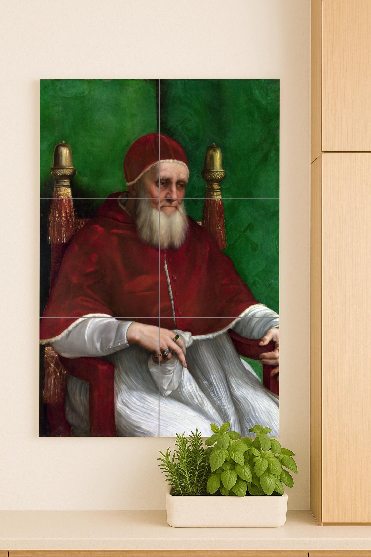 Mural de azulejos de cerámica con el retrato del Papa Julio II