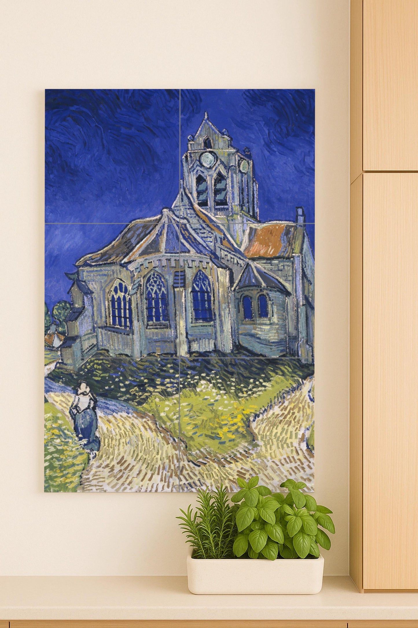 Kirche von Auvers · Keramik-Wandbild — Volkskunst & Ornament