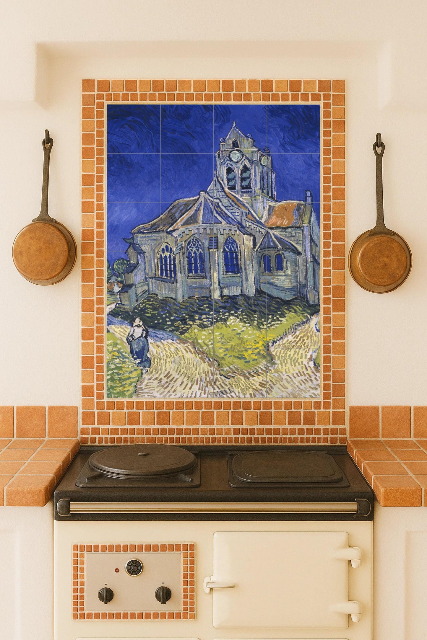Kirche von Auvers · Keramik-Wandbild — Volkskunst & Ornament