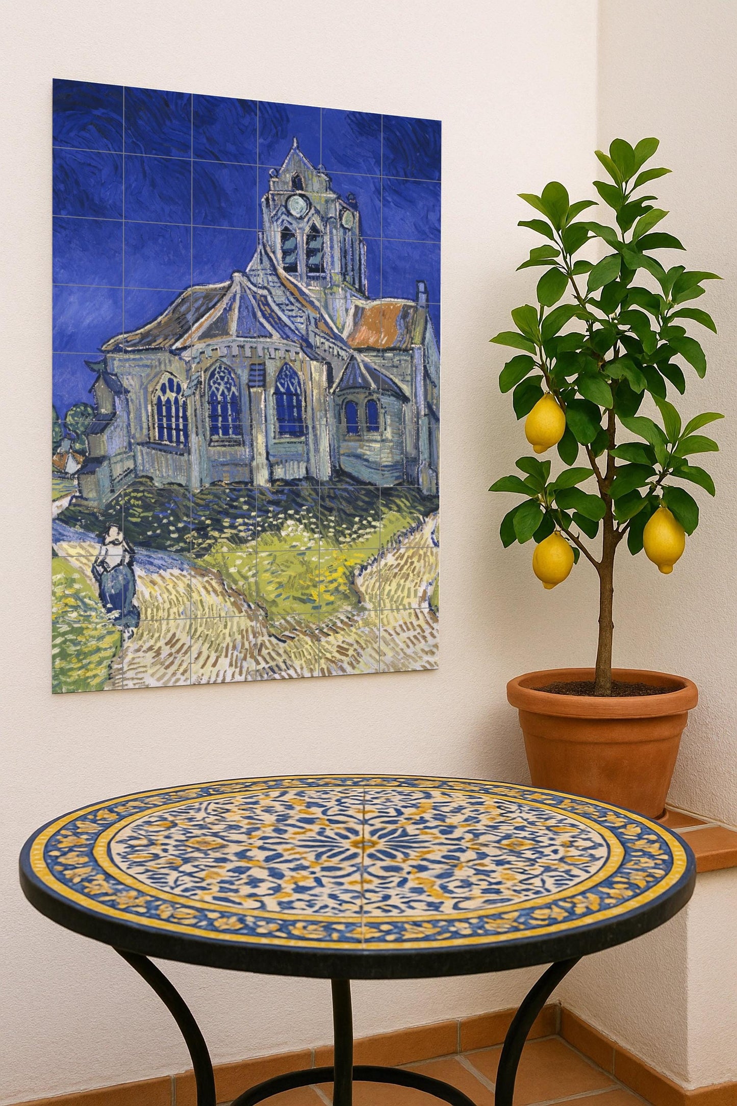 Kirche von Auvers · Keramik-Wandbild — Volkskunst & Ornament