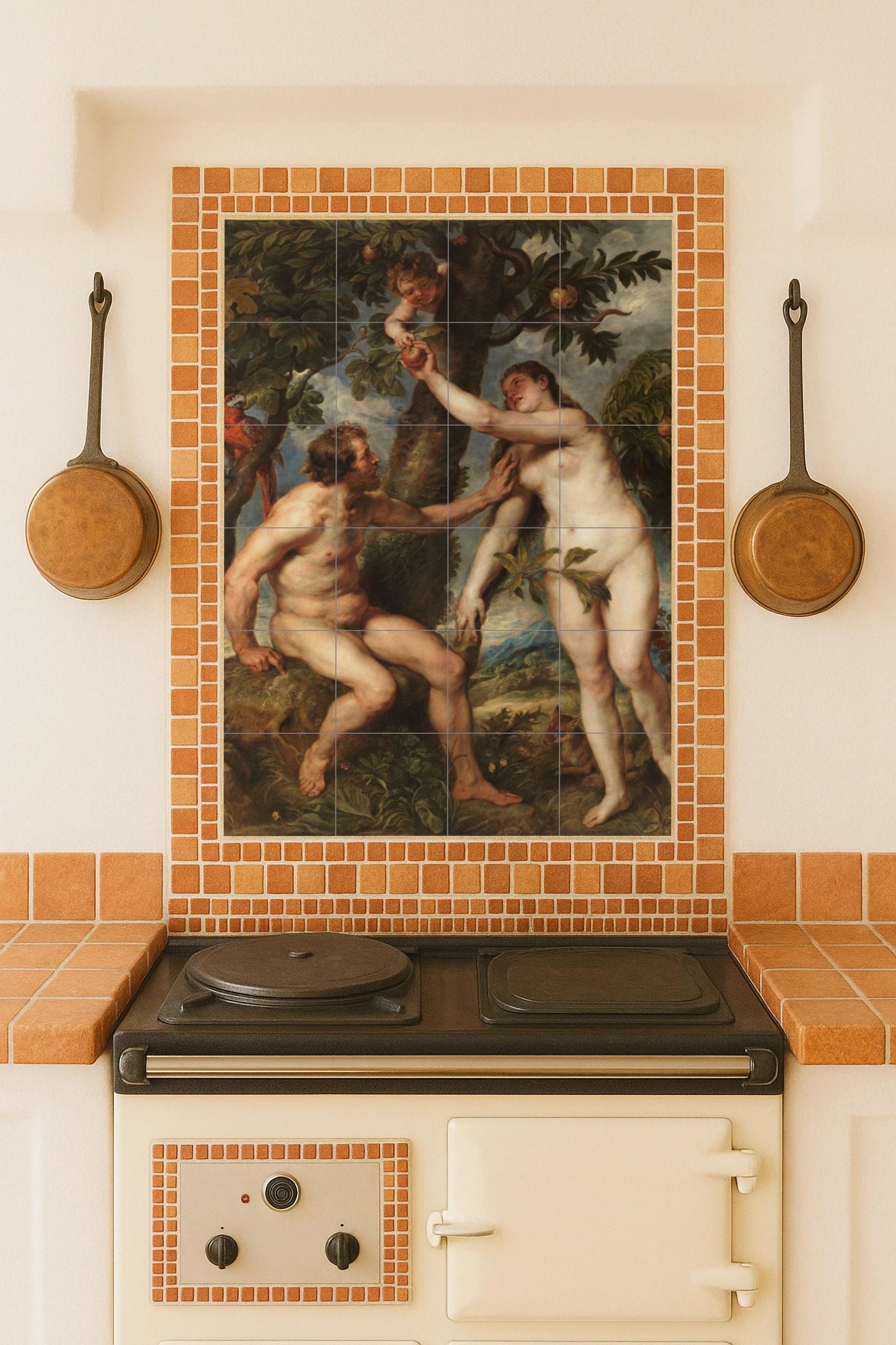 Cerámica "the caída of the Man — Ornamental Wall Panel · Ceramic Tile Mural