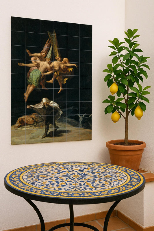 Mural de azulejos de cerámica "El vuelo de las brujas"