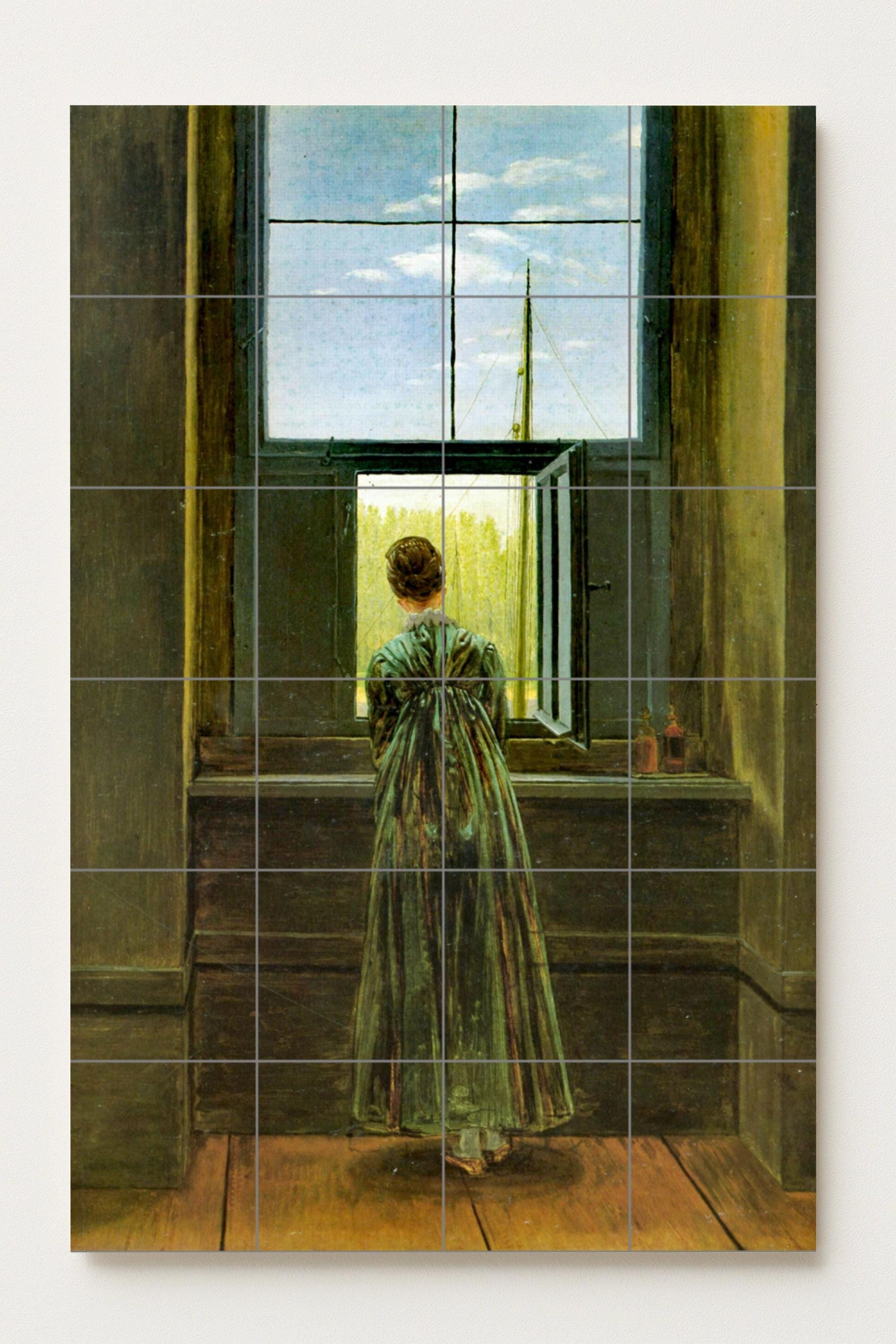 Mural de cerámica "Mujer en una ventana"