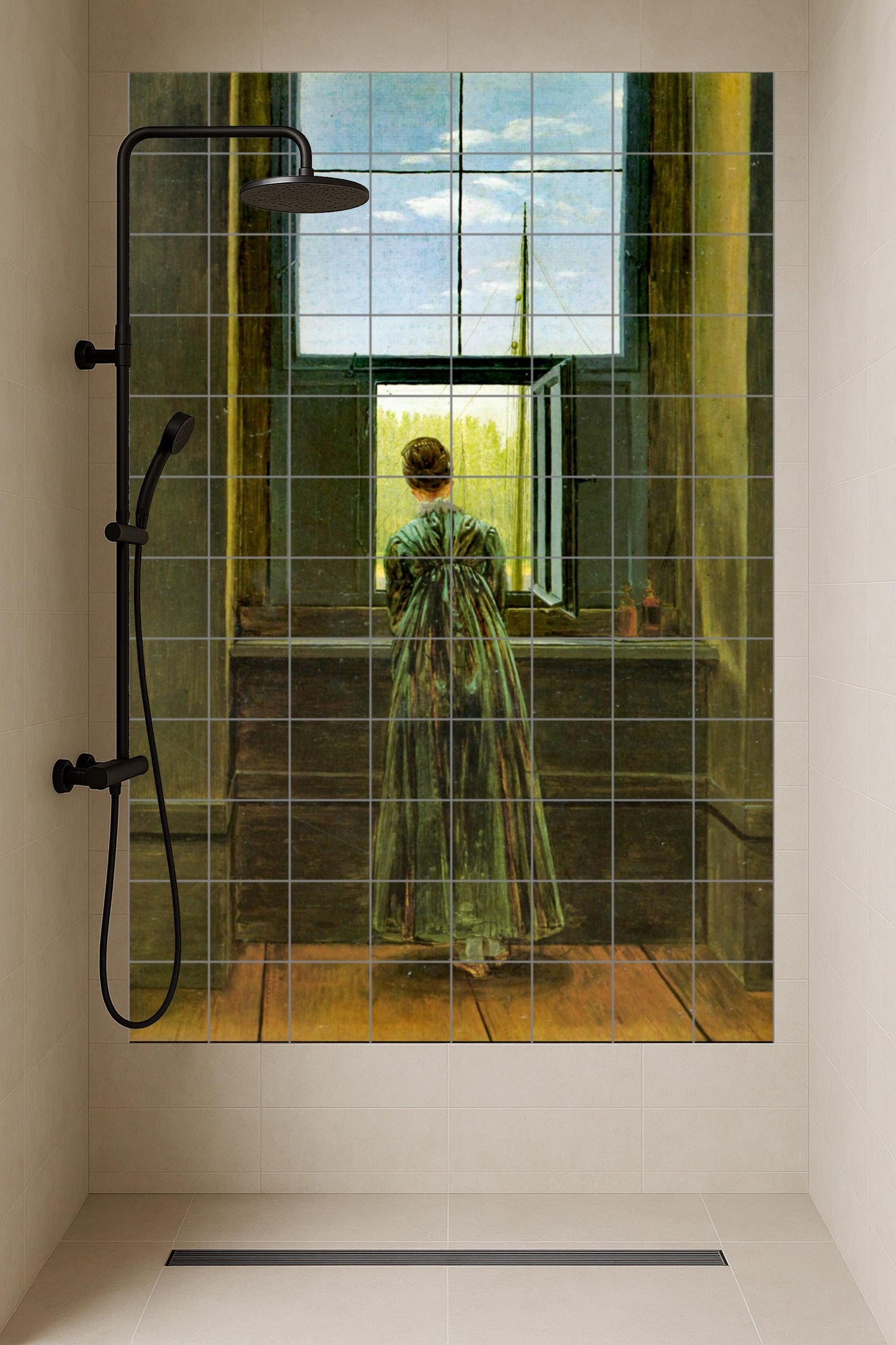 Mural de cerámica "Mujer en una ventana"