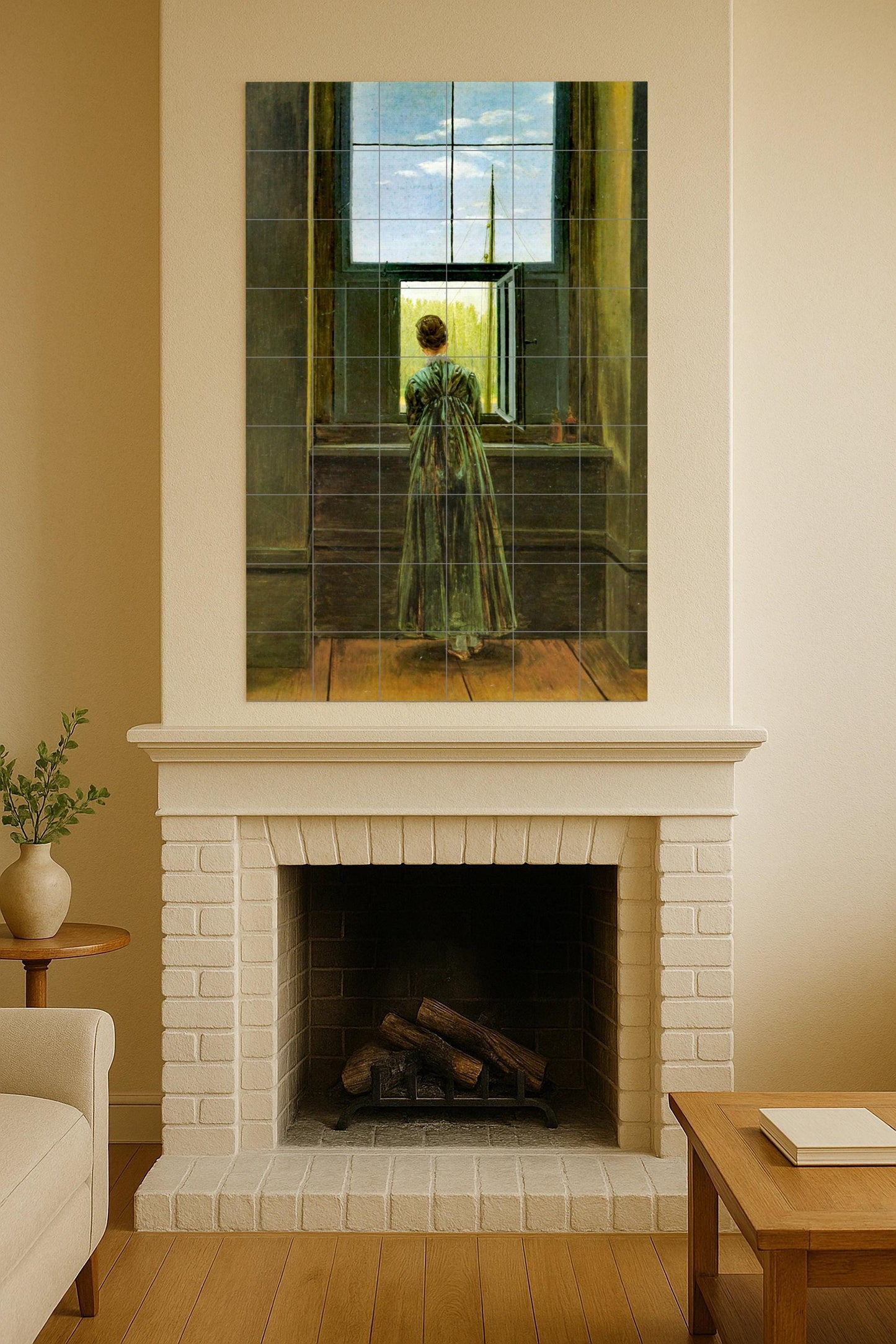 Mural de cerámica "Mujer en una ventana"