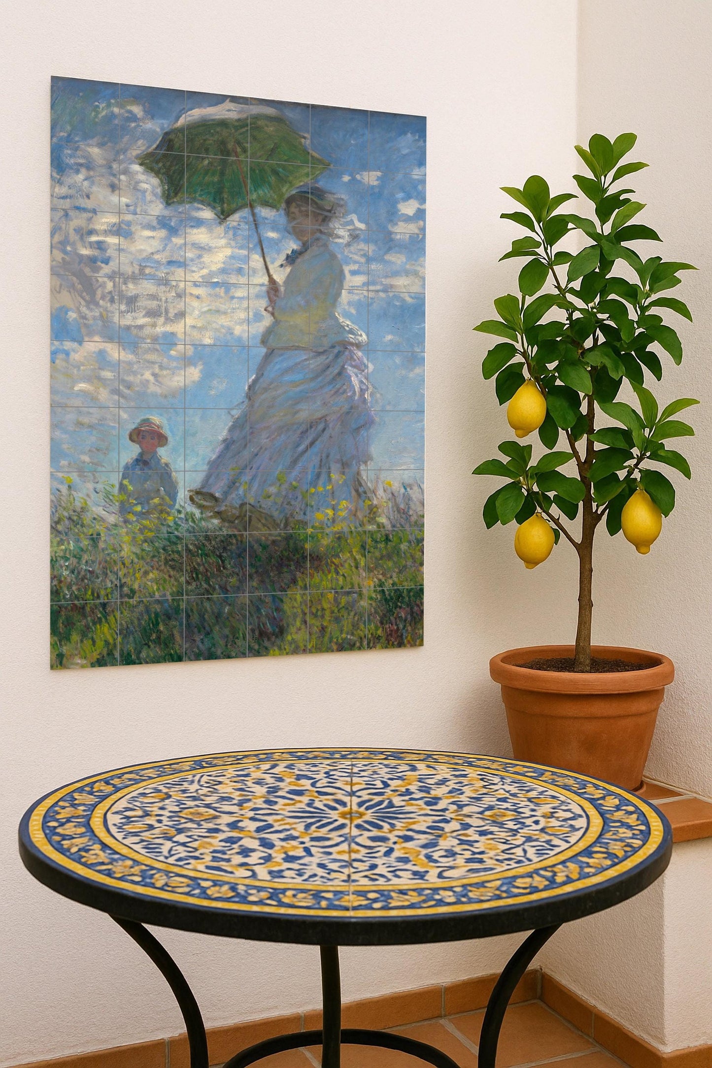 Cerámica "Donna con sombrilla — Murale in Piastrelle di Ceramica · Pannello Ornamentale