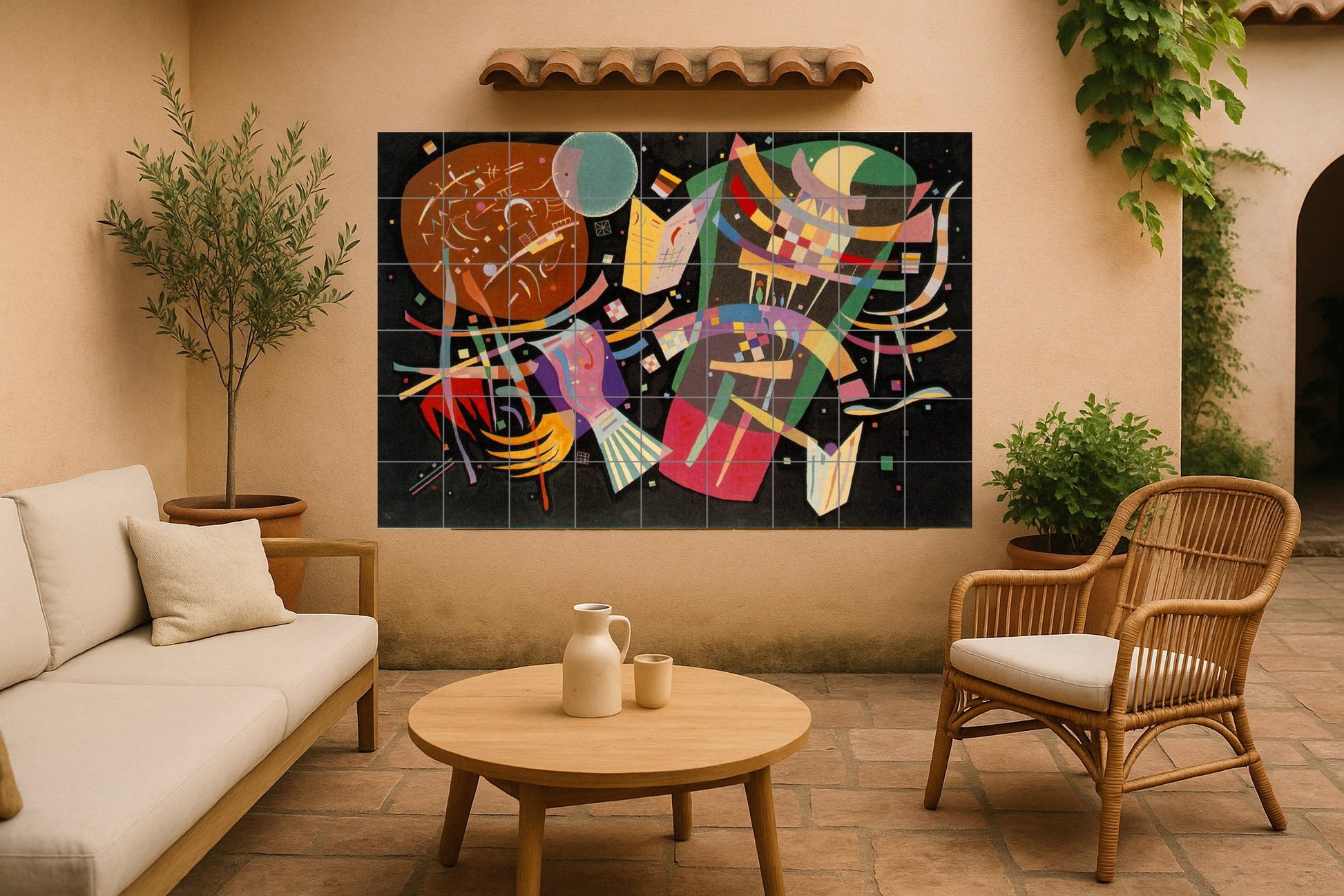 Composition X — Fresque Murale en Carreaux de Céramique · Panneau Mural Ornemental