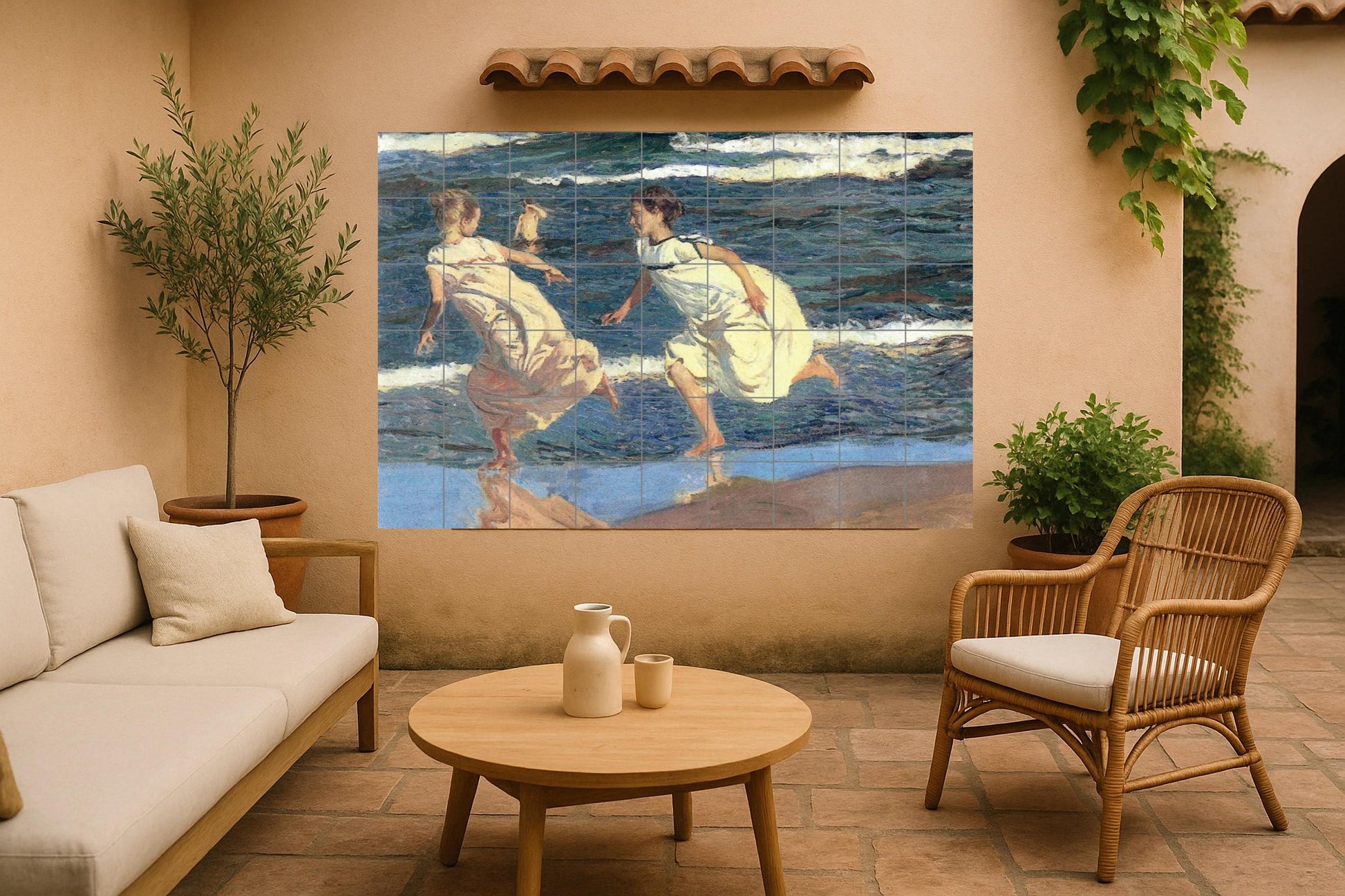 Sorolla corriendo in die Strand von Valencia · Keramik-Wandbild — Ornamentales Wandpaneel