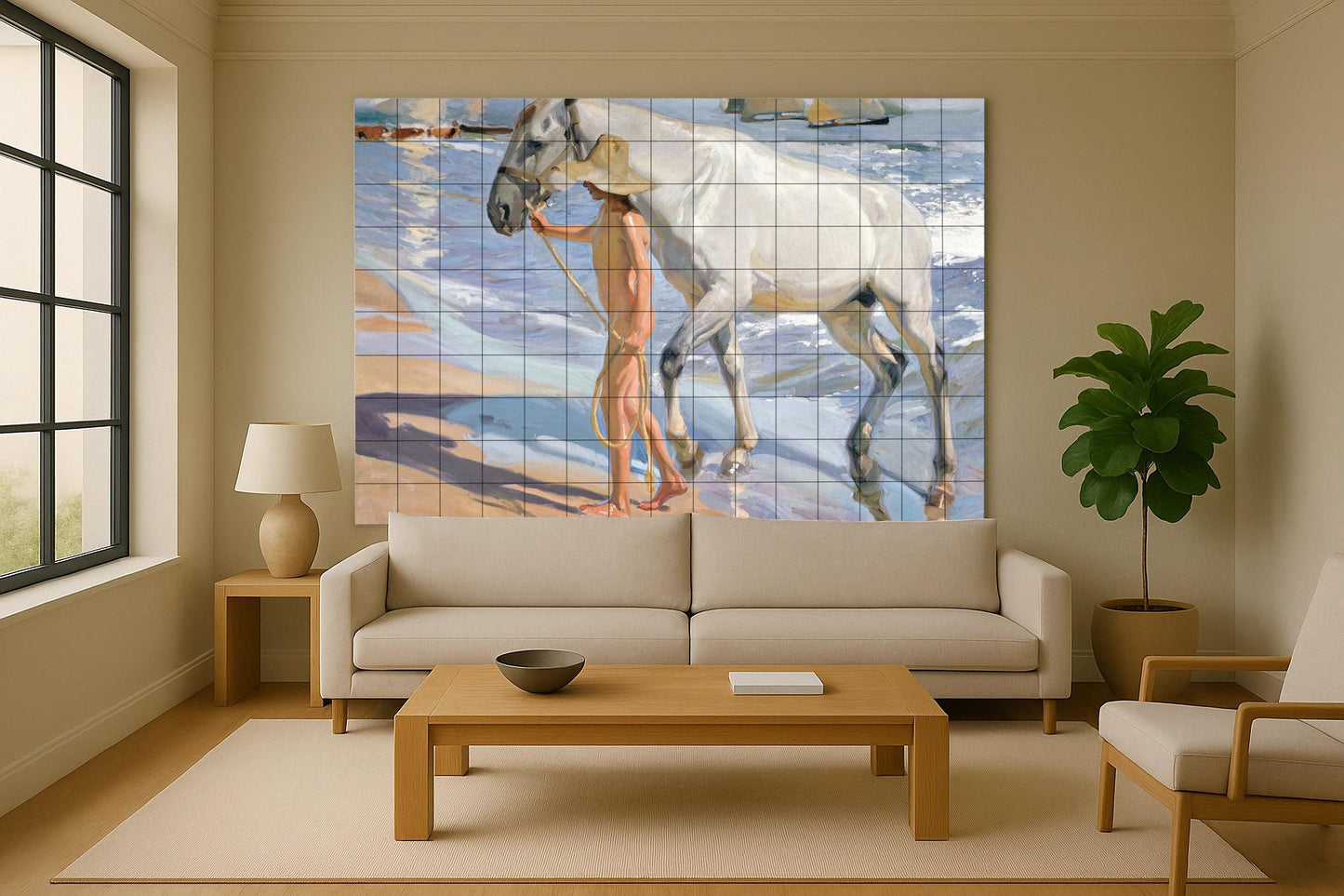 Baño avec Chevaux de Sorolla · Fresque Céramique — Fresque à Motifs Décoratifs