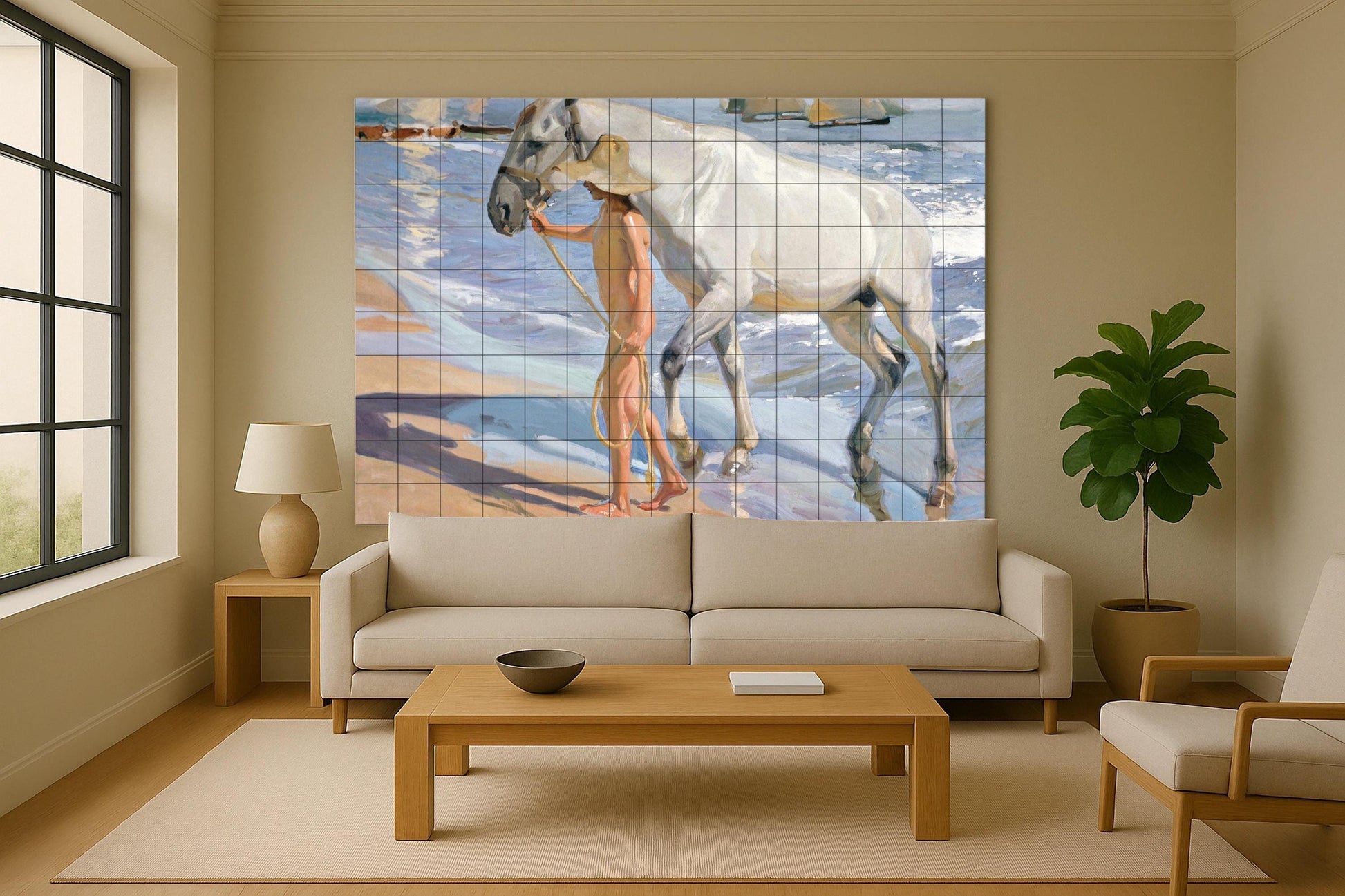 Baño avec Chevaux de Sorolla · Fresque Céramique — Fresque à Motifs Décoratifs