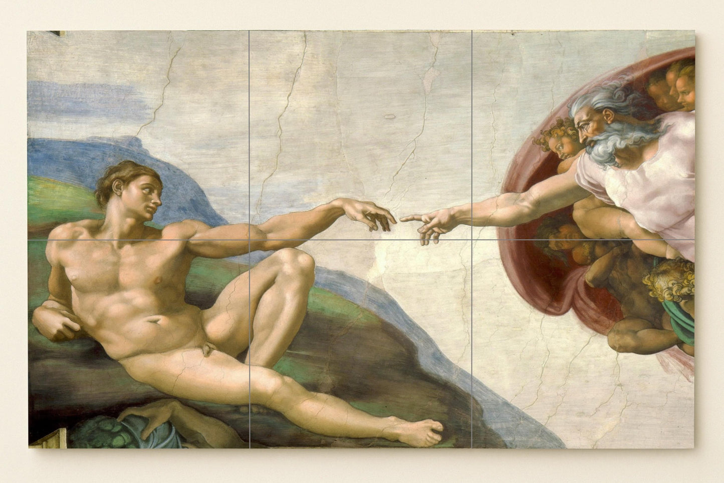 Mural de azulejos de la Creación de Adán de Miguel Ángel