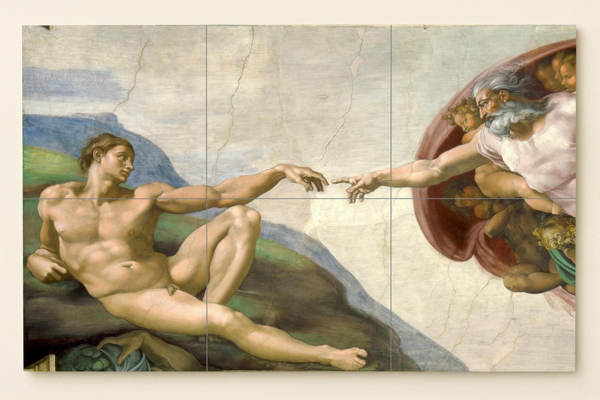Mural de azulejos de la Creación de Adán de Miguel Ángel