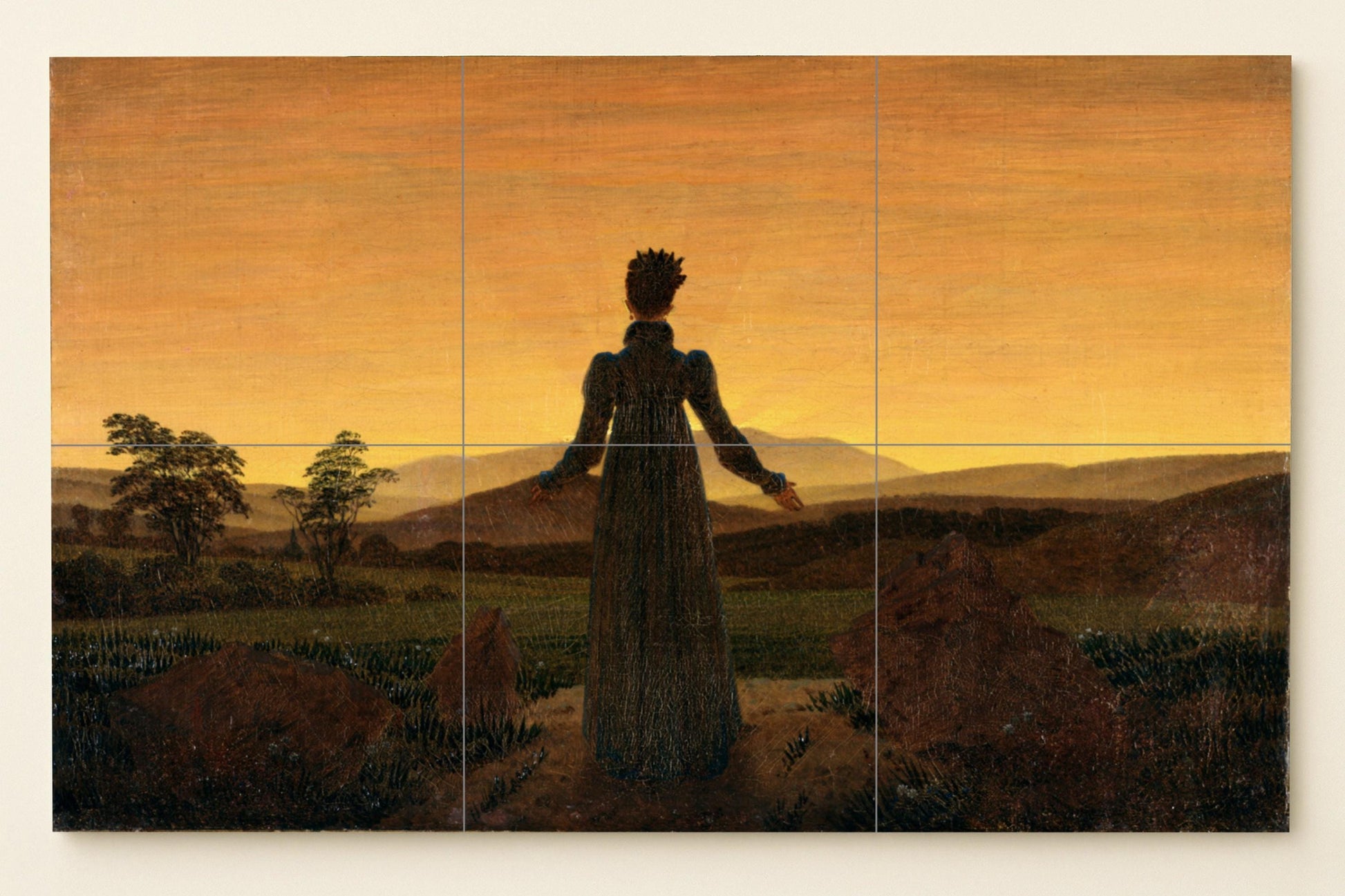 Mural de cerámica "Mujer ante el sol naciente"